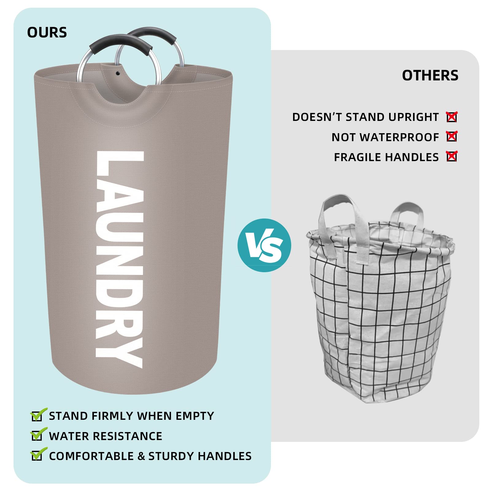 StorageRight 90L Large Laundry Basket  Laundry Hamper  Dirty Clothes Hamper for Laundry  Collapsible  Waterproof Laundry Baskets with Foam Protected Aluminum Handles for Laundry  Dorm  Family (Khaki)