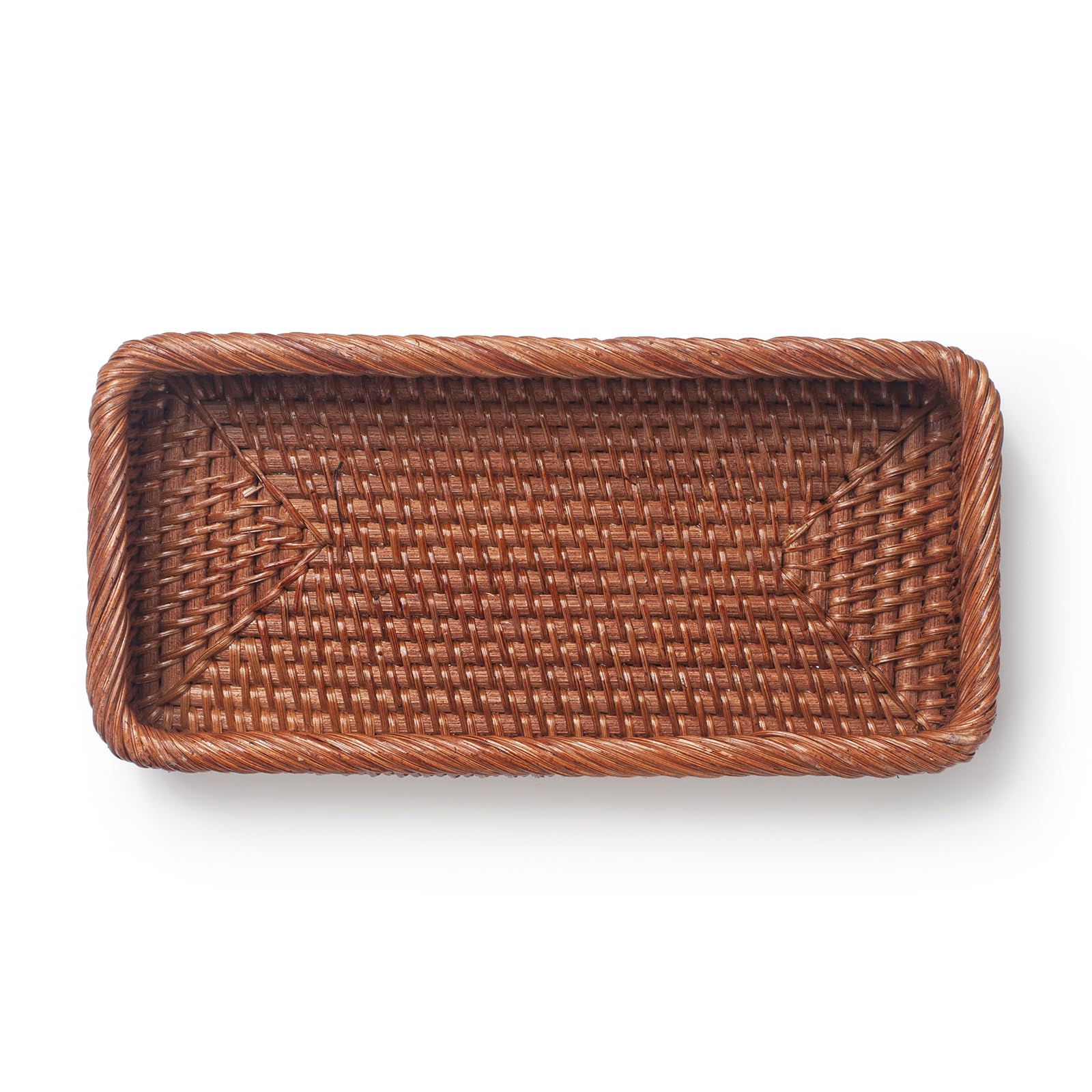 Rattan Bathroom Vanity Trays Toilet Tank Baskets Long Narrow Hand Towel Storage Basket For Storage, Decorative (Honey Brown 10.2