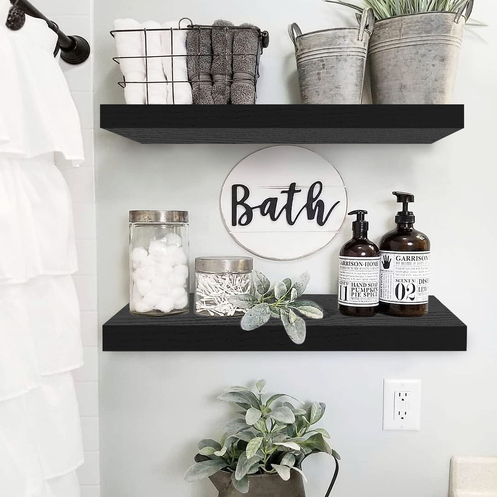 Qeeig Bathroom Shelves 24 Inches Long Wall Shelf 24 X 9 Inch Set Of 2, Black (008-60B)