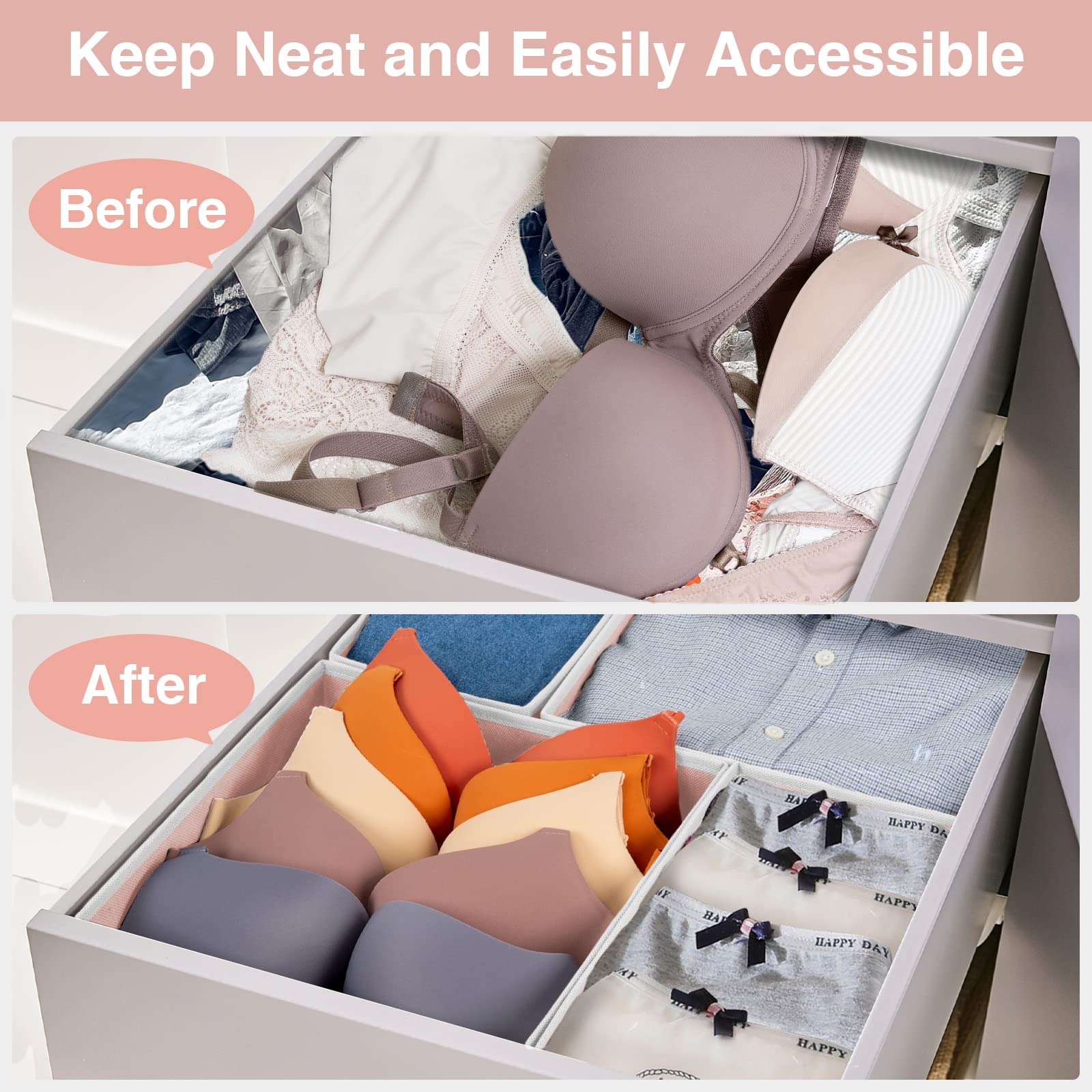 Drawer Organizer Clothes, 8 Pack Underwear Drawer Organizer, Foldable Cloth Storage Box Closet Dresser Drawer Divider Organizer