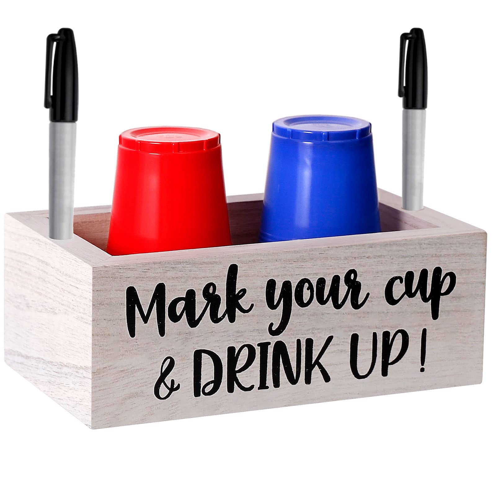 Vintage White Double Single Cup Holder With Marker Slot Wooden Party Cup Organizer Disposable Cup Holder Farmhouse Bar Party Dec