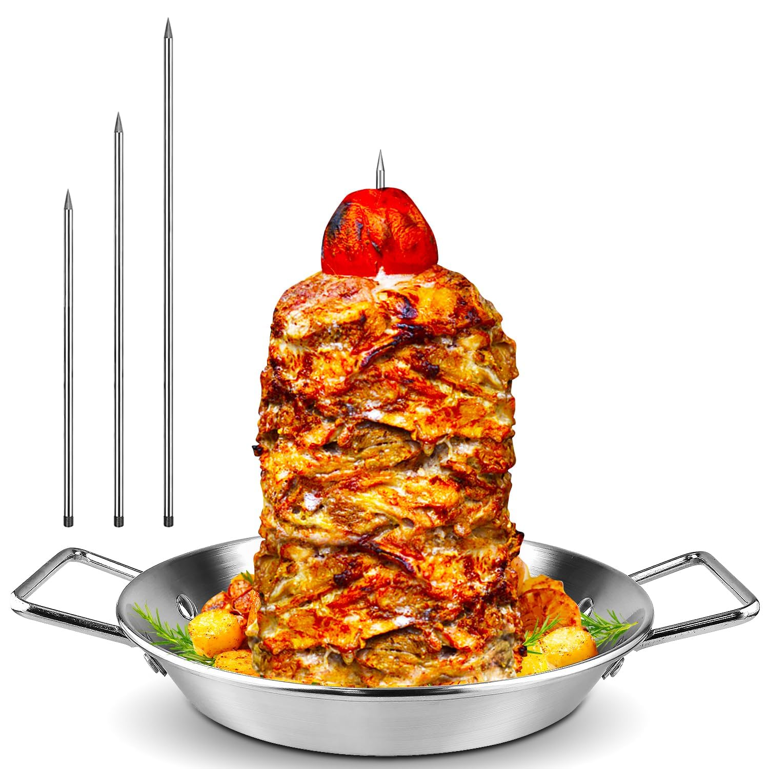 Al Pastor Skewer For Grill -Vertical Barbecue Stand Al Pastor,With 3 Removable Spikes (8''/10''/12''), Suitable For Kebabs, Shaw