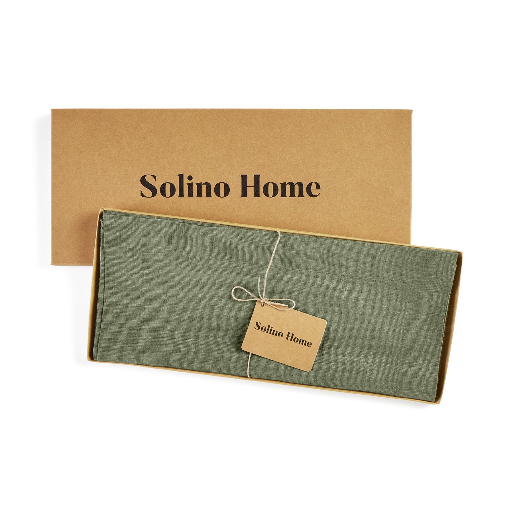Solino Home Linen Table Runner 36 Inches - 100% Pure Linen Oil Green Table Runner 14 x 36 Inch Ideal for Dresser and Coffee Tabl