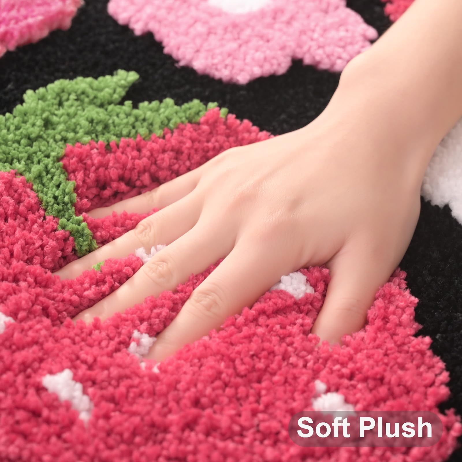 Anybar Black Bathroom Rugs Cute Strawberry Flower Bath Mat Bathroom Accessories, Funny Colorful Non Slip Floor Bath Rug Machine