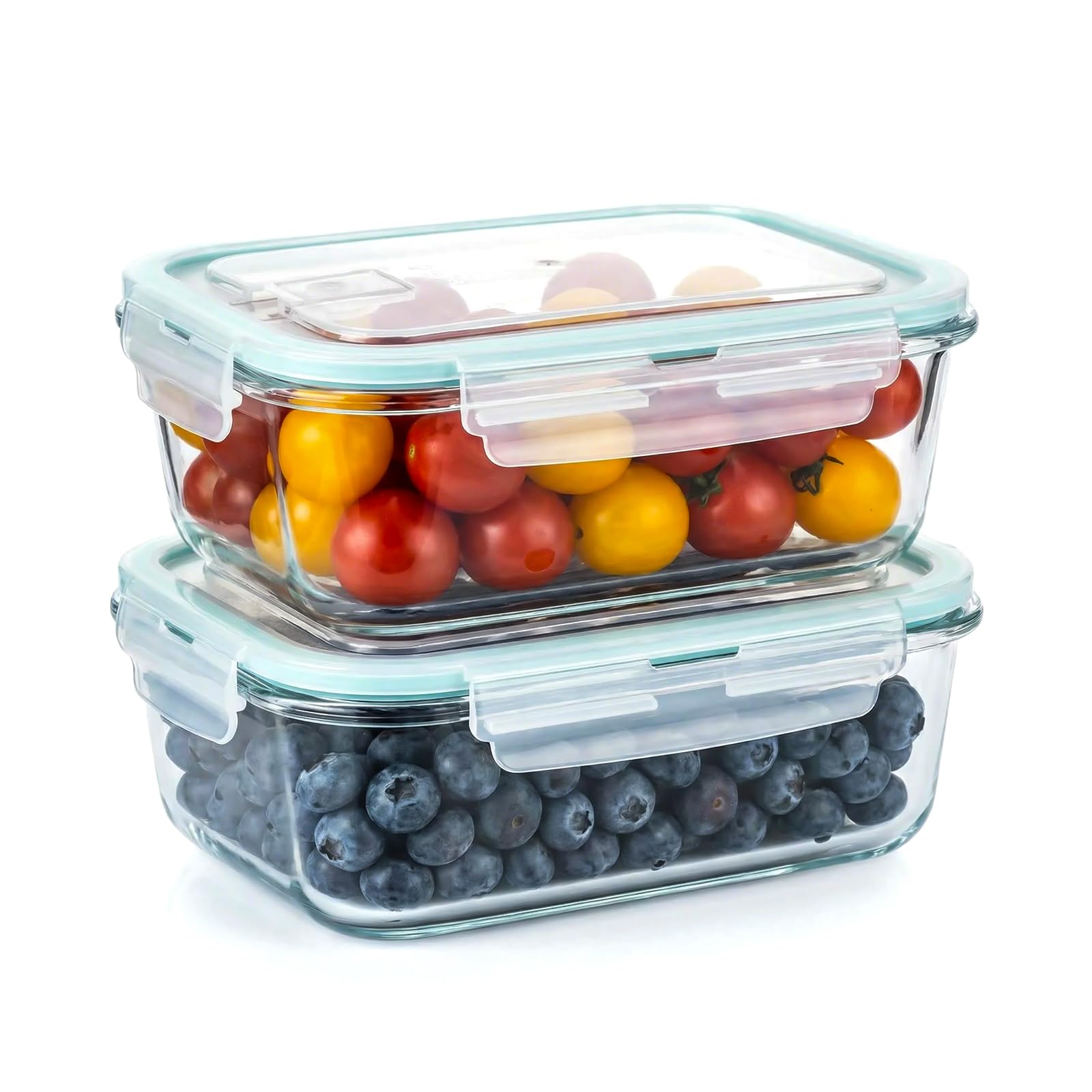 Piszvbej 2 Pack Fruit Storage Containers for Fridge, Glass Fruit Containers for Fridge with Airtight Lid, Airflow Vent Design to