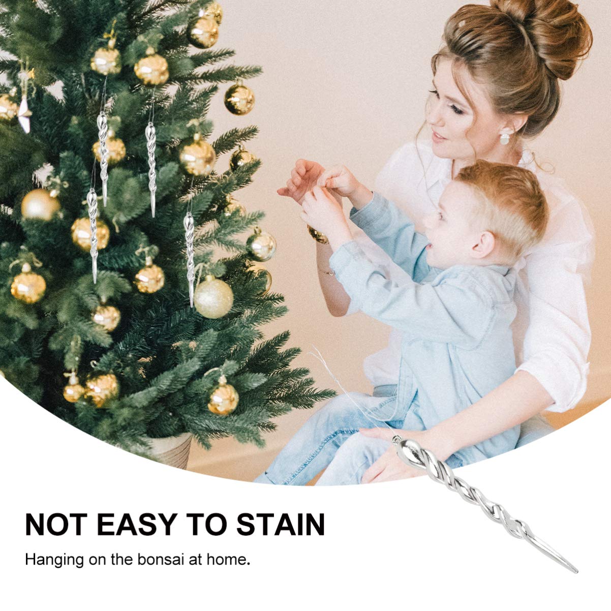 TENDYCOCO 12Pcs Christmas Hanging Icicle Ornament Plastic Icicle Drop Pendants Xmas Tree Shatterproof Icicles Decoration (Silver