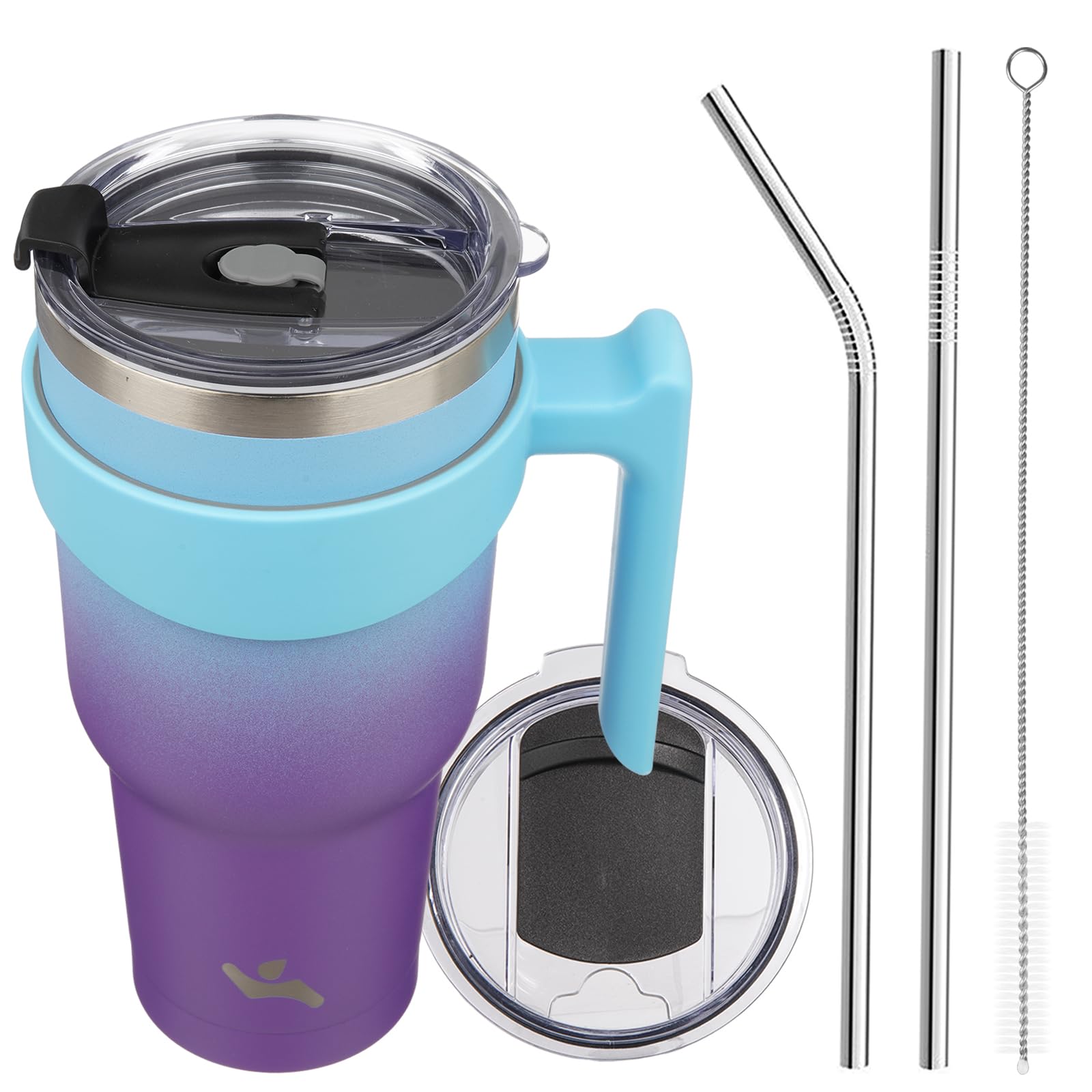 Konokyo 40 oz Tumbler with Handle and 2 Straw 2 Lid, Insulated Water Bottle Stainless Steel Vacuum Cup Reusable Travel Mug,Ocean