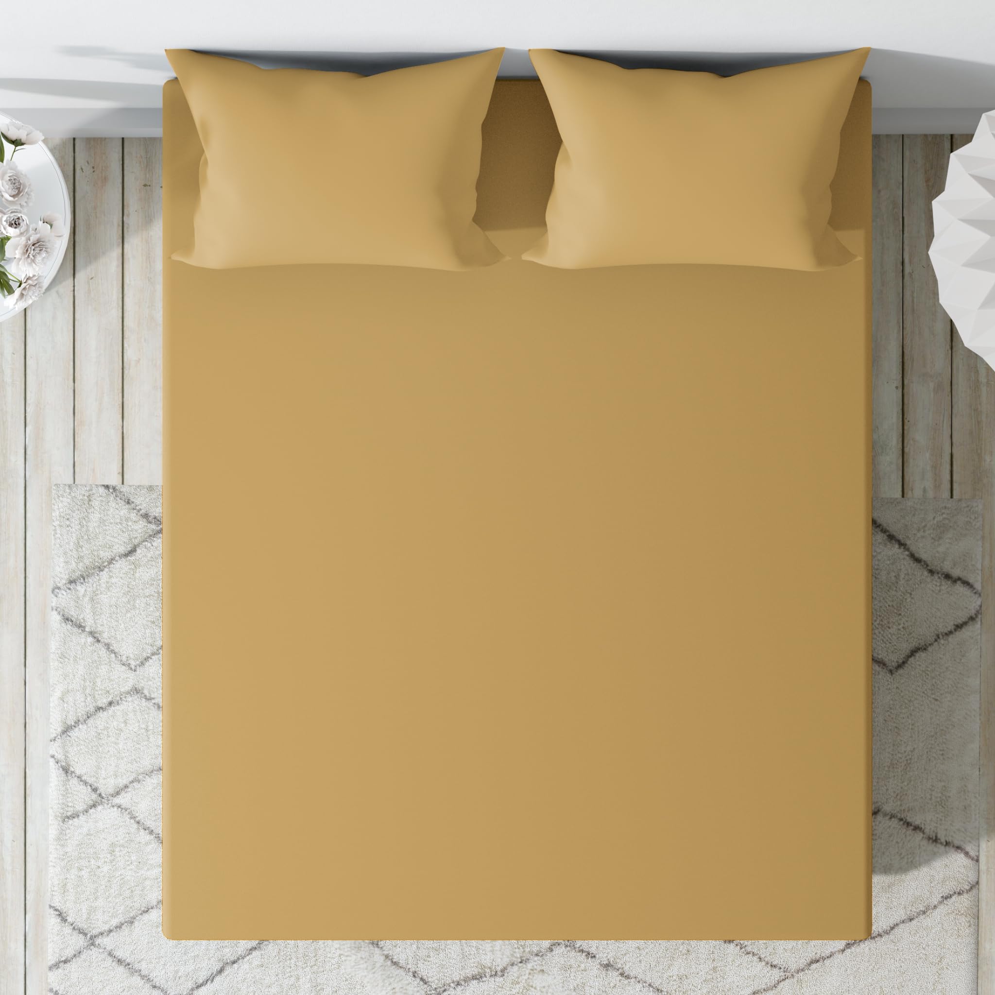 Wakefit 100% Cotton 200 Tc Solid Fitted Bedsheet With 1 Pillow Cover | Golden Yellow Single, 72 X 36, Golden Yellow | 1.83M X 92