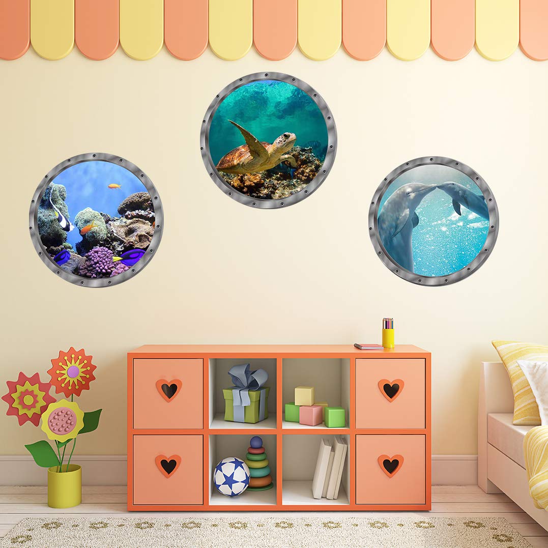 Under The Sea Nature Scenery Ocean Animals World Includ Sea Turtles Dolphins Coral 3 Pcs Removable 3D Wall Decals Peel and Stick Vinyl Stickers for Bathroom and Bedroom  Furniture Home Decor