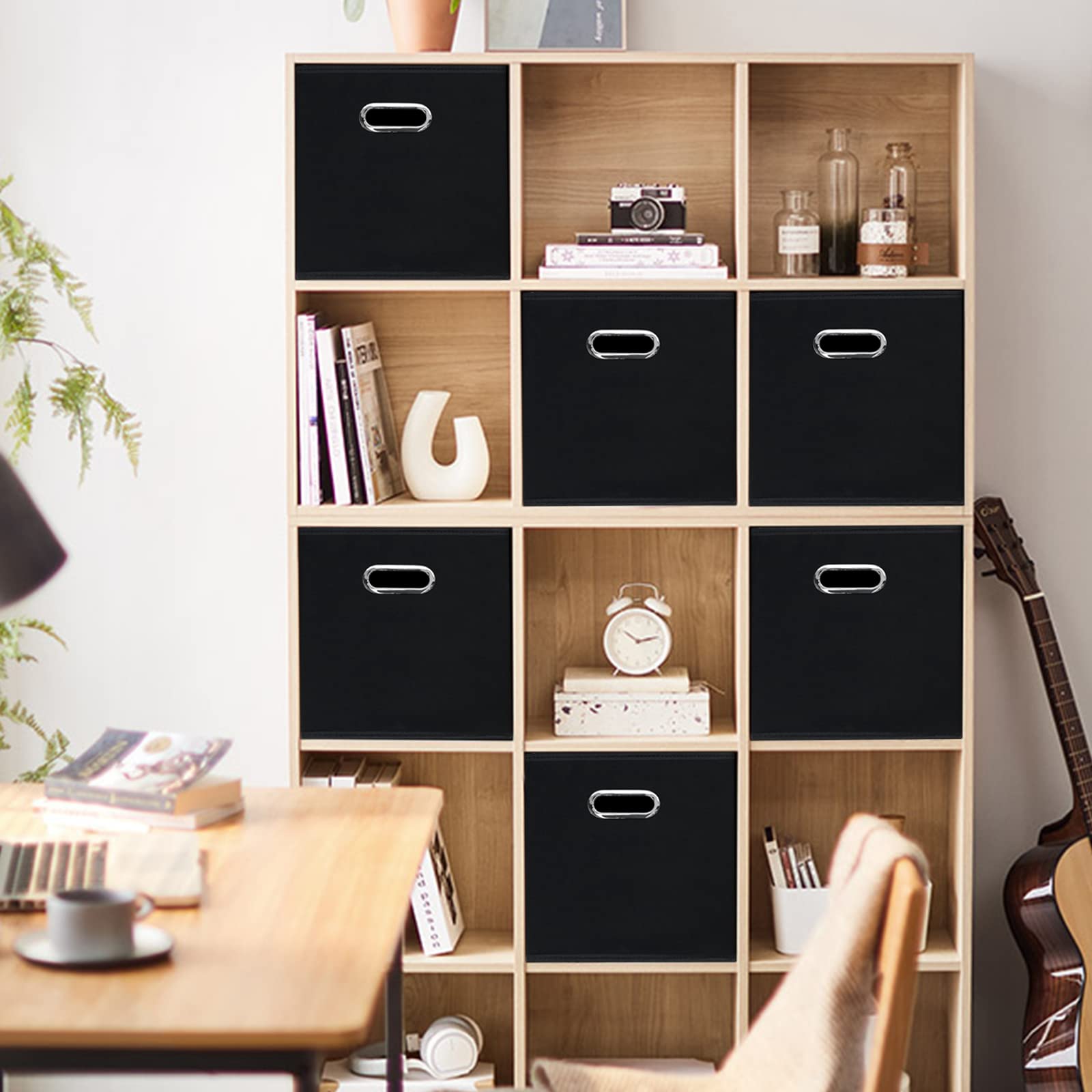 Yunkeeper 11 Inch Foldable Storage Bins ,Black Fabric Cubes Organizer Baskets With Handle For Closet Or Collapsible Box, 11X11X1