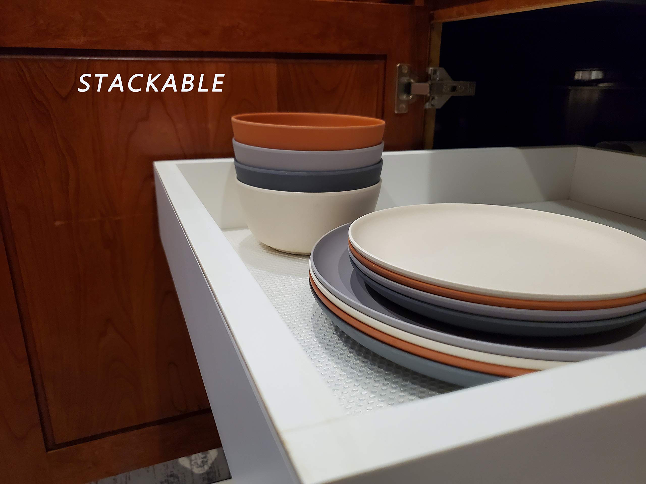 1 Click Bamboo Fiber Salad/Dessert Plates, Set Of 4, Multicolor, Modern Bamboo Fiber Dinnerware, For Indoor And Outdoor Events