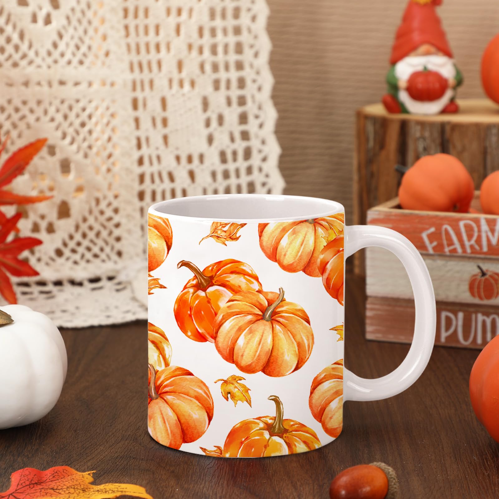 FYSUIMU Fall Mug Watercolor Pumpkin Leaves Coffee Mug 12oz Orange Pumpkin Ceramic Drinking Cup for Autumn Thanksgiving Home Offi