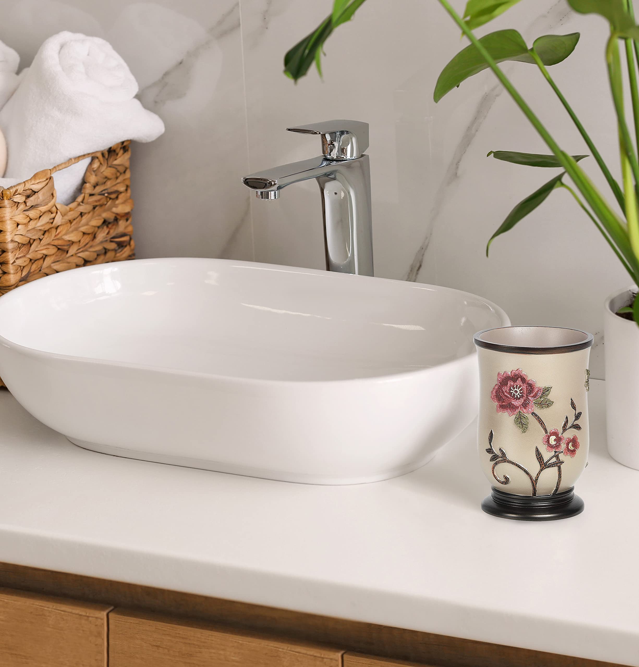 Popular Bath Tumbler, Larrisa Collection, Rose Design , Brown
