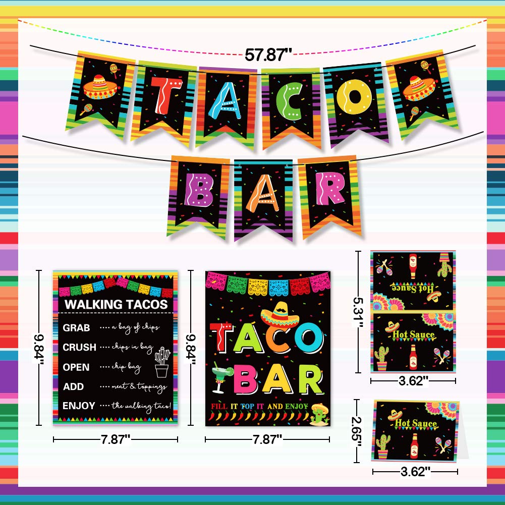 Taco Bar Decoration Kit, Mexican Fiesta Party Decorations Taco Bar Banner Sign Tent Garland For Cinco De Mayo Fiesta Mexican The