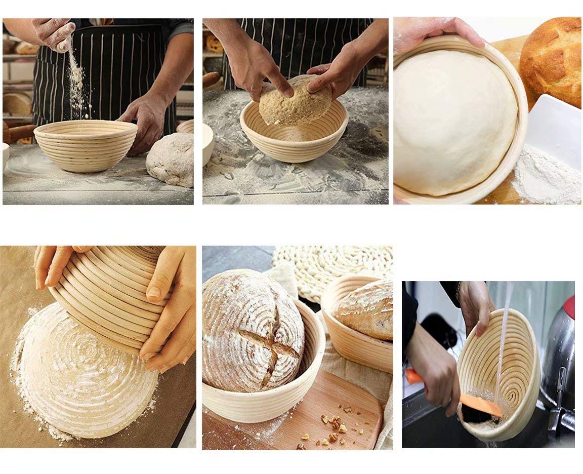 6 Pack Of 5 Inch Sourdough Bread Bakery Basket,Round Bread Banneton Proofing Basket With Linen Liner Cloth, Brotform Dough Risin