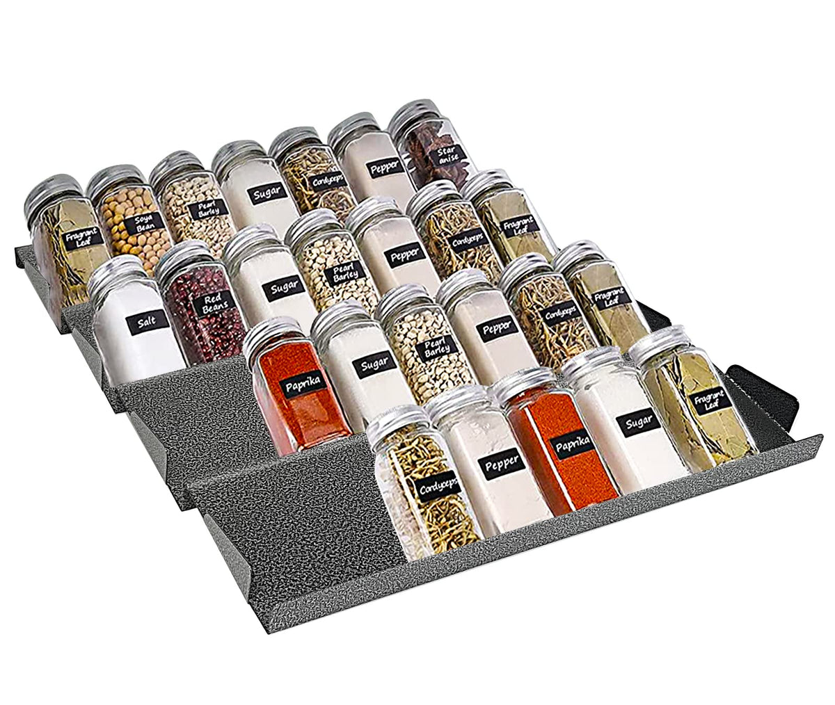 Foozet Spice Drawer Organizer for Kitchen, Adjustable Expandable Spice Rack Tray Insert 4 Tiers for Cabinet Drawer, 12.8'' Wide