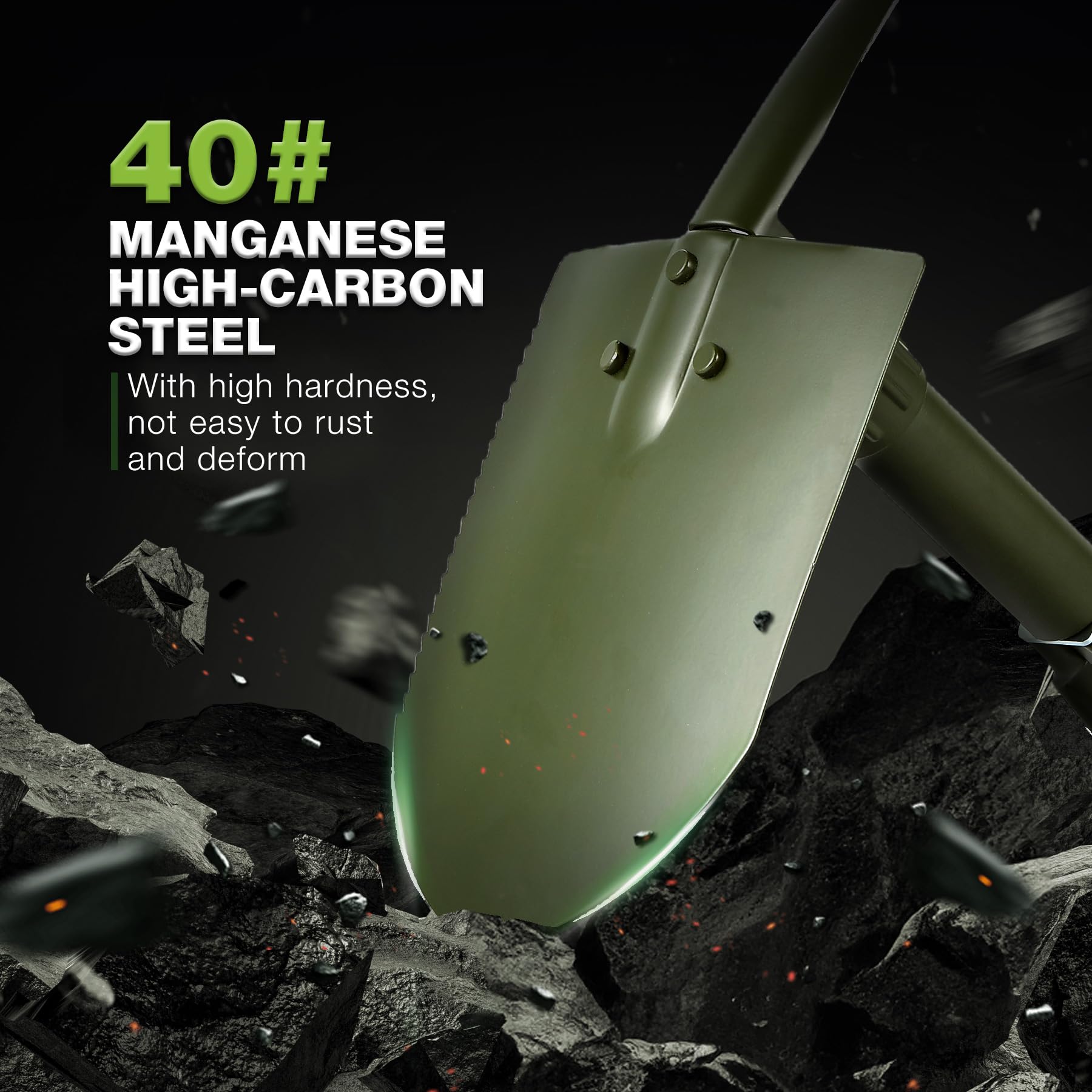 Redcamp 23 Military Folding Camping Shovel W/Cover,Portable Shovel With High Manganese Steel, Tactical Entrenching Tool Tri-Fo
