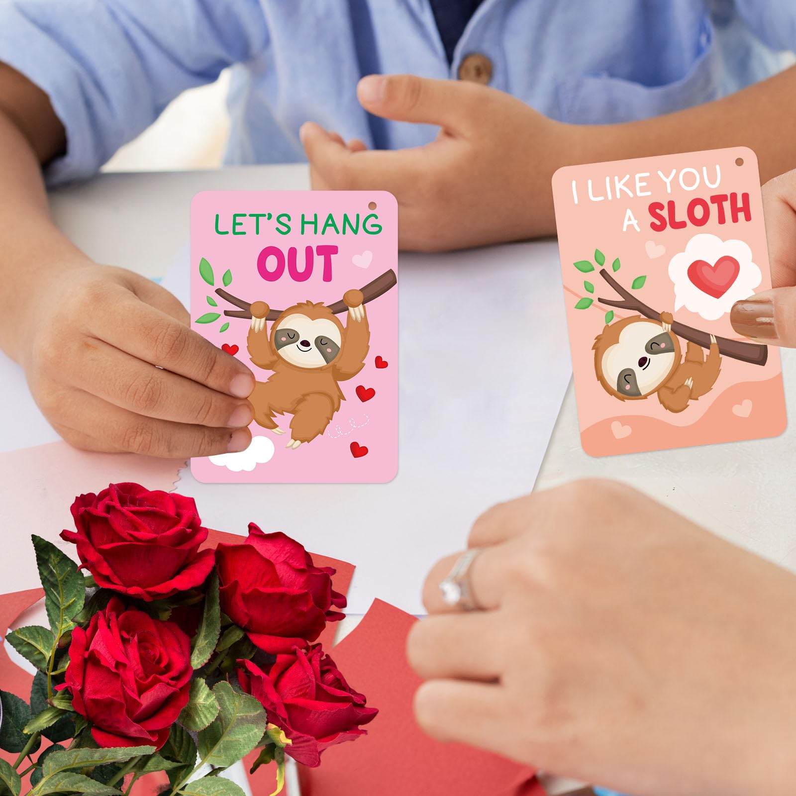 30Pcs Valentines Cards Classroom Kids Sloth Valentines Day Cards With Keychains Valentine Gift Set Exchange Boys Girls Goody Bag