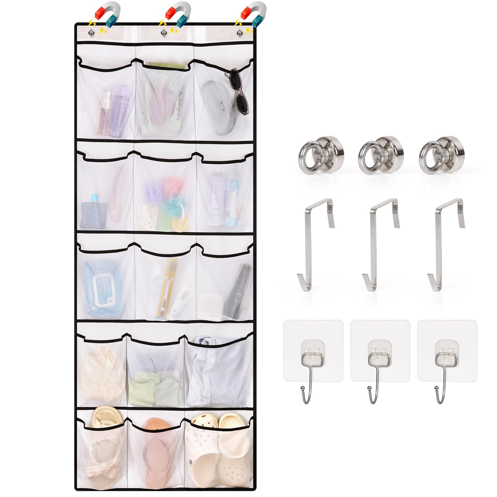 Over The Door Cruise Ship Organizer with 15 SizeGraded Pockets White