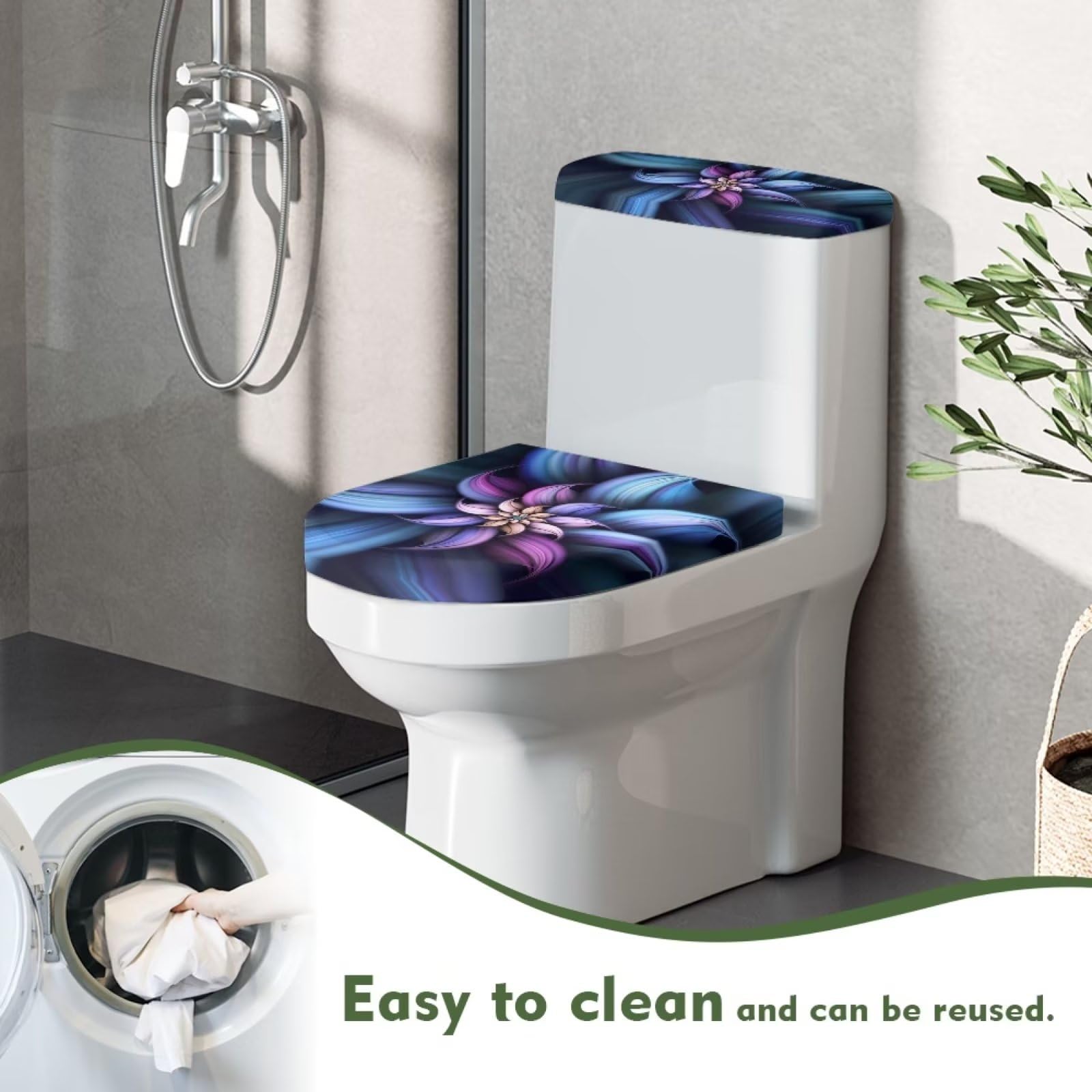 Kuiforti Abstract Flowers Toilet Lid Cover Set Of 2,Art Floral Print Toilet Lid Seat Cover Fabric Set,Novelty Gifts Fits Most Ro