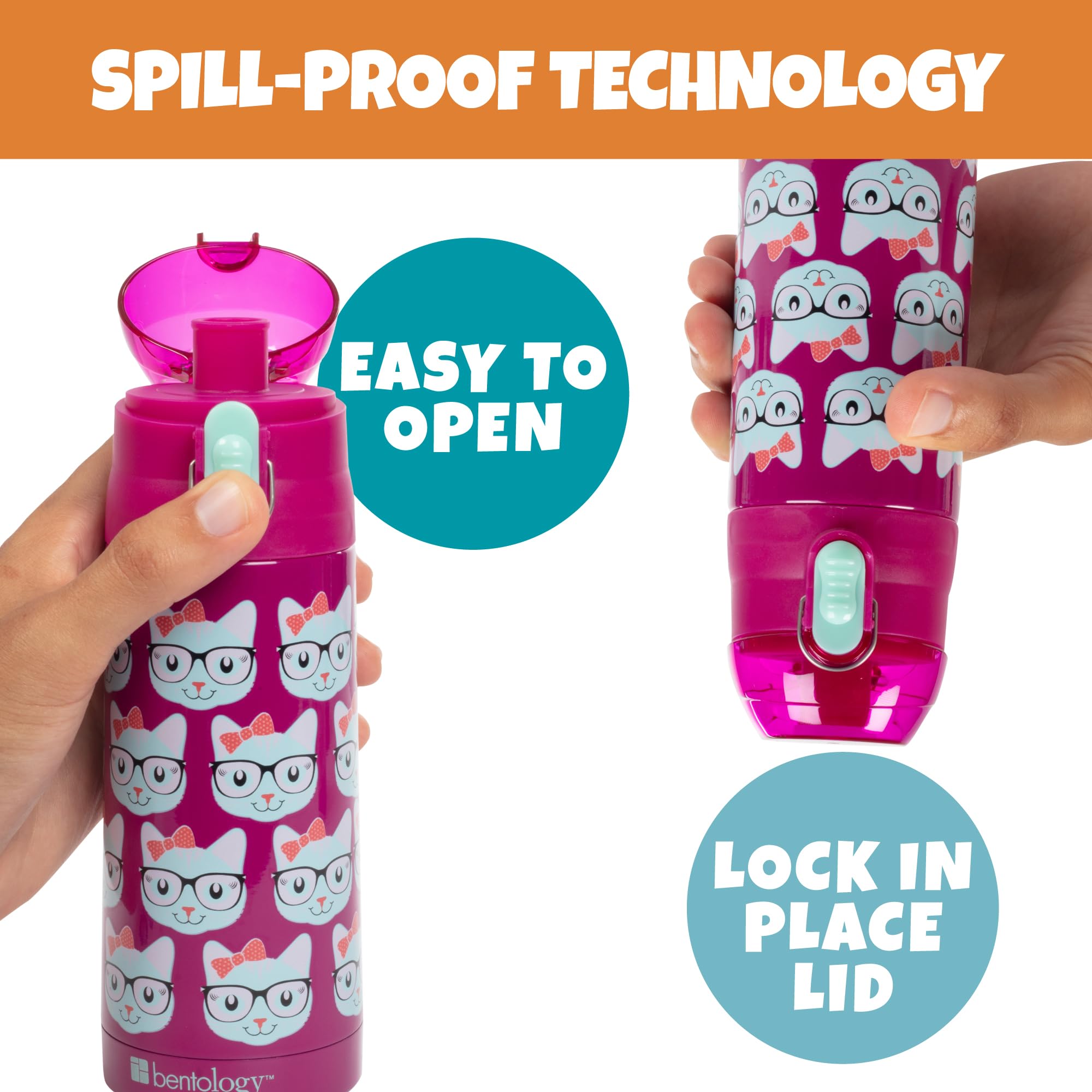 Bentology Stainless Steel 13Oz Insulated Kids Water Bottle W Built In Straw- Easy To Open, Reusable Bpa-Free, Fits In Most Lunch