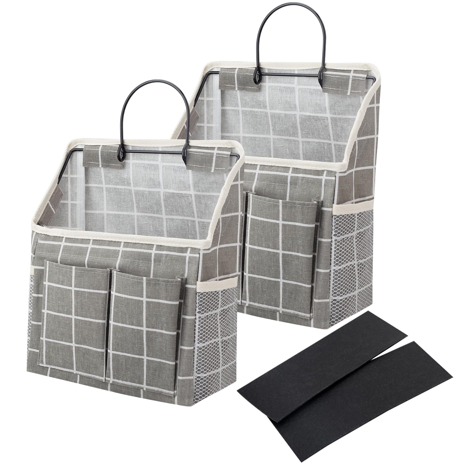 Lyroo 2 Pack Grey Plaid Wall Hanging Storage Wall Hanging Organizer Basket With Pockets For Bathroom Bedroom Kitchen Dorm Room E