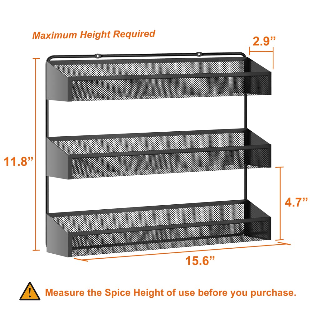 AULEDIO 2 Pack Spice Rack Organizer, 3 Tier Counter-top Stand or Wall Mounted Storage Rack Hanging Shelf for Kitchen Cabinet, Cu