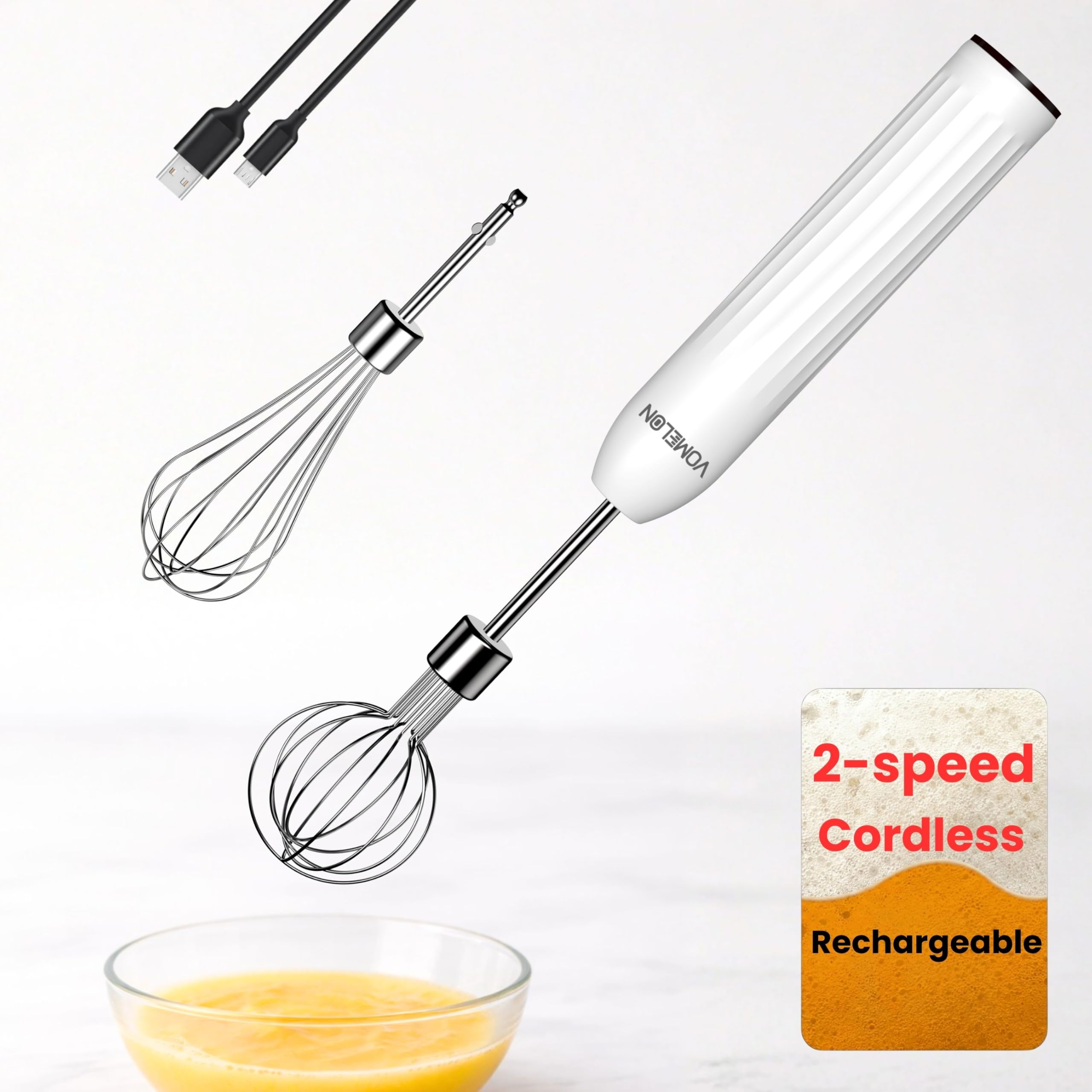 Handheld Electric Egg Beater Whisk,2Speed USBC Rechargeable Portable Wireless Balloon Whisk for Eggs, Milkshake Cream, Butter,