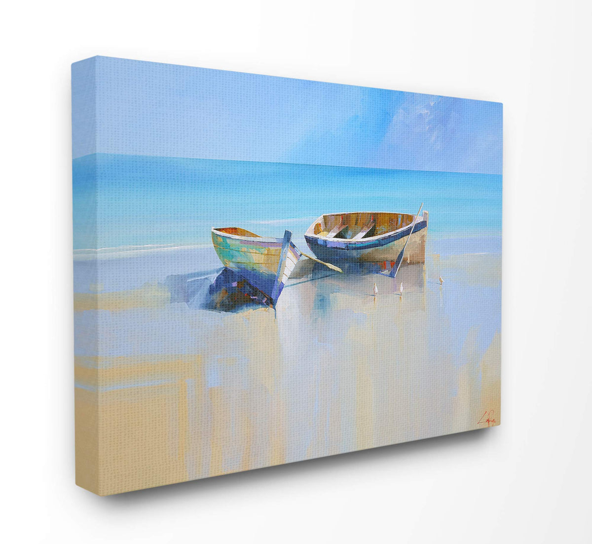 Stupell Industries Two Row Boats At The Shining Shore Painting Canvas Wall Art, 30 X 40, Multi-Color