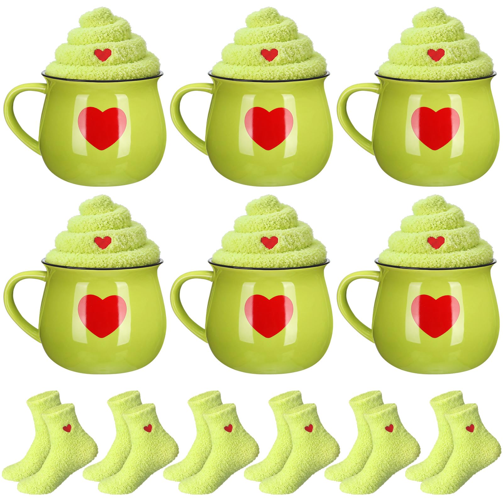 Romooa 6 Set Christmas Mug Gift Set Christmas Coffee Mugs Green Fuzzy Socks