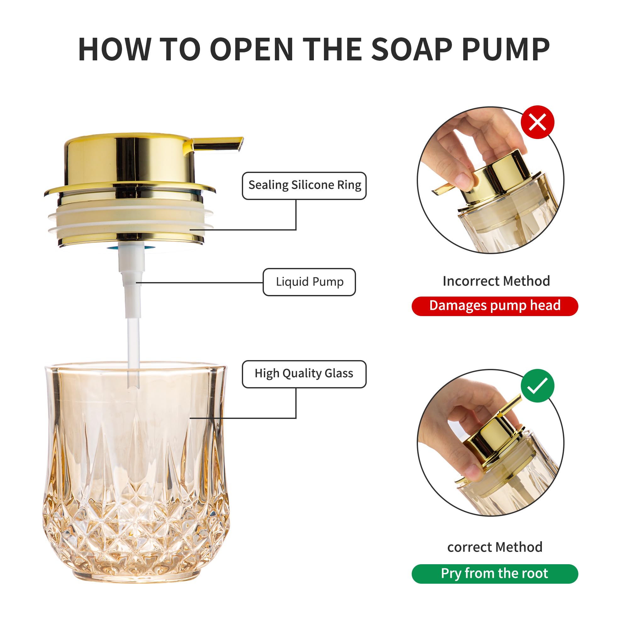 Glass Soap Dispenser,Glod Bathroom Hand Liquid Soap Dispensers,Refillable Dish Soap Dispenser,Modern Home Soap Dispenser For Bat