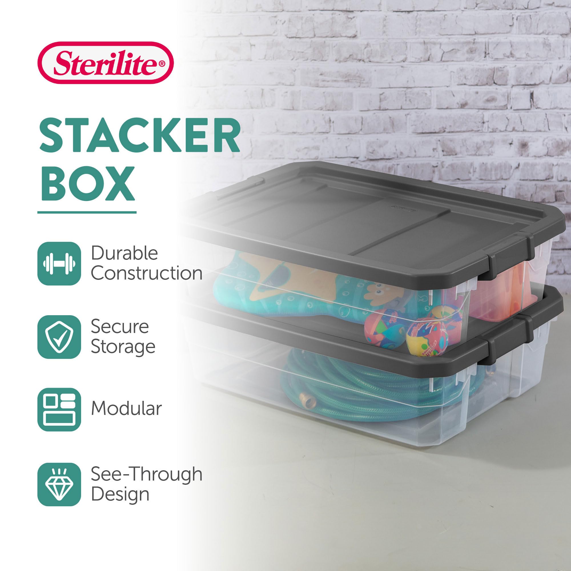 Sterilite 40 Quart Plastic Under Bed Stacker Box, Lidded Organizer Storage Bin Container For Home And Garage Organization, 24 Pa
