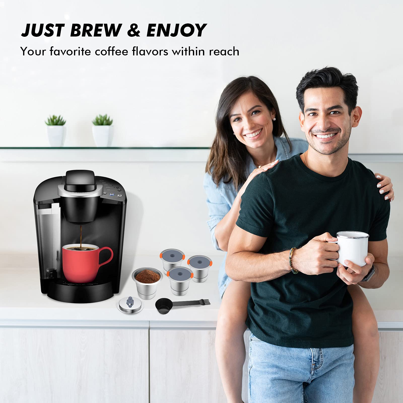 NOALTO Reusable K Cups - Universal Stainless Steel Coffee Pods for Keurig 2.0 & 1.0, 2 Pack, Silver