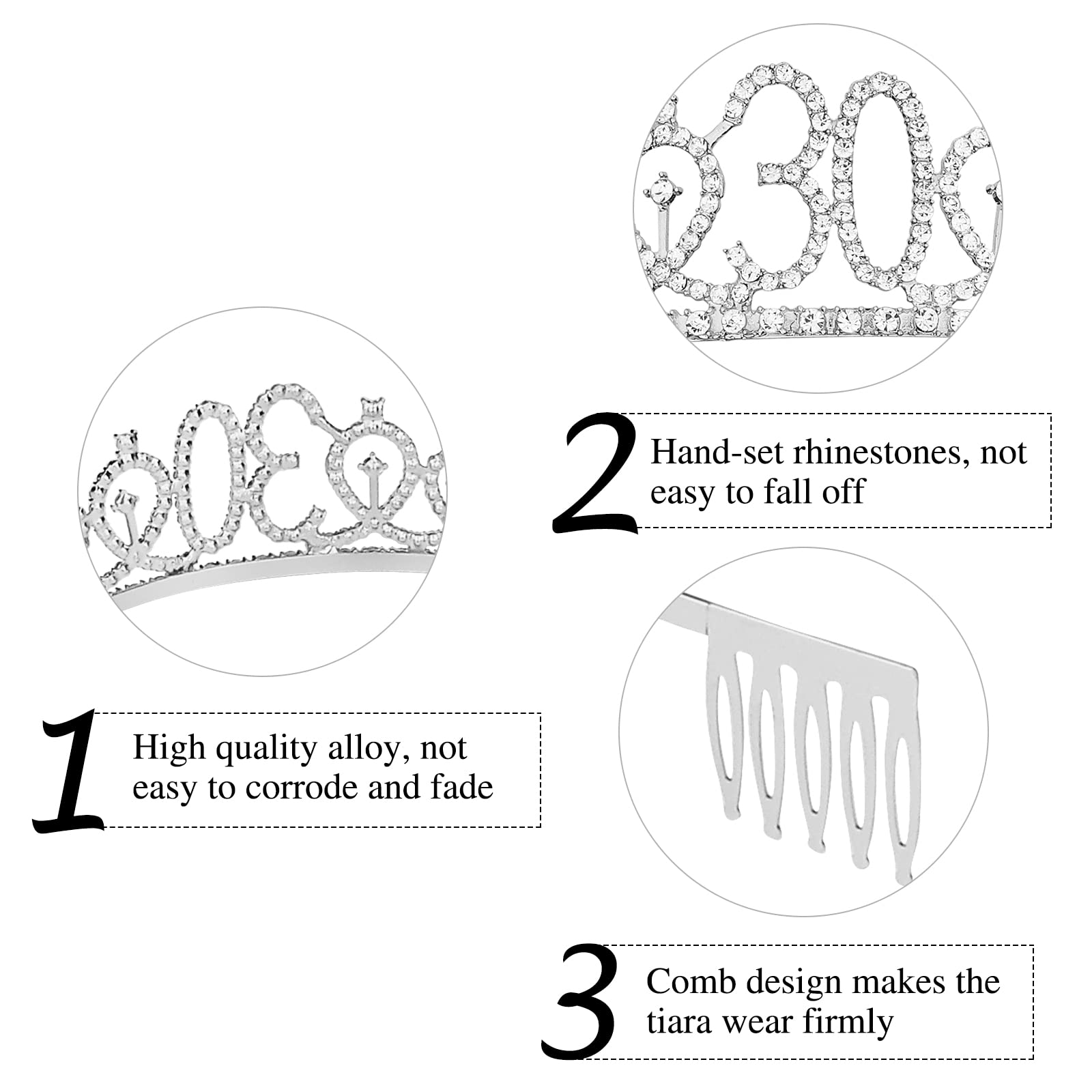 Semato 30th Birthday Sash & Rhinestone Tiara Kit, Silver, 5"x1.5", Perfect for Women's 30th Birthday Party Decorations