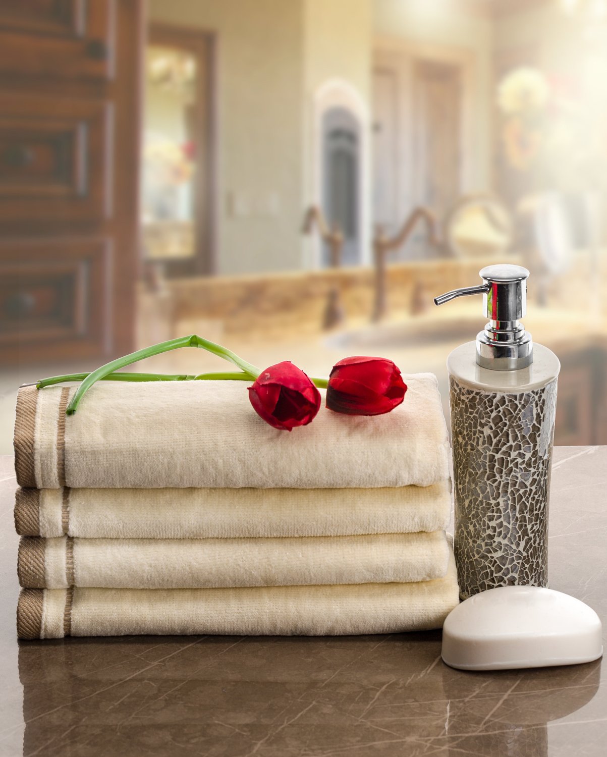 Creative Scents 100% Cotton Velour Fingertip Towels - 4 Pack 11 By 18 Inch - Decorative, Extra Absorbent And Soft Face Towel, Id