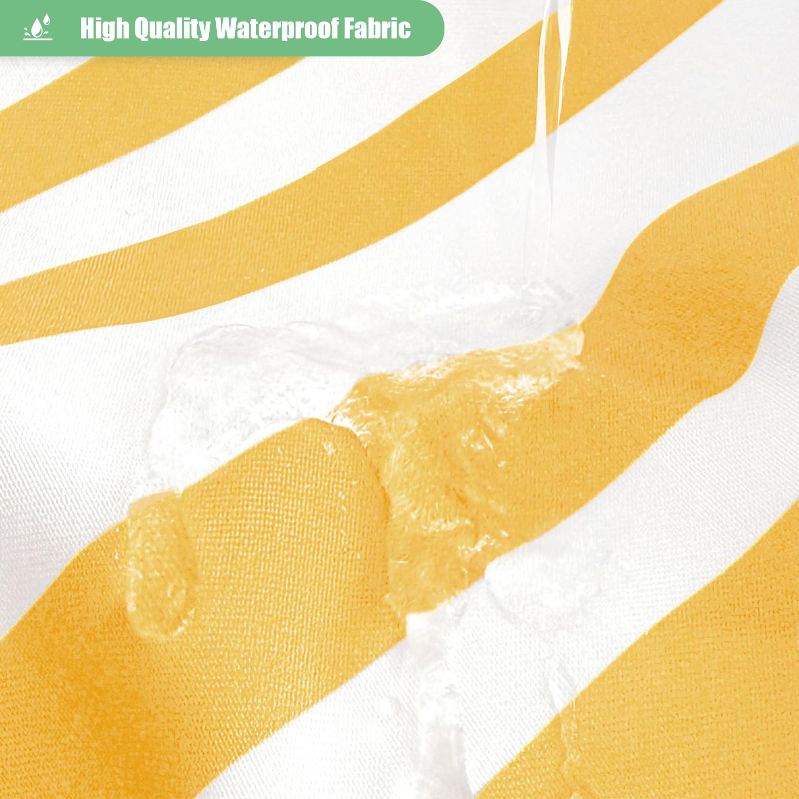 Dynamene Extra Long Fabric Shower Curtain, 84 Inch Long Farmhouse Yellow And White Striped Cloth Shower Curtain With Boho Tassel