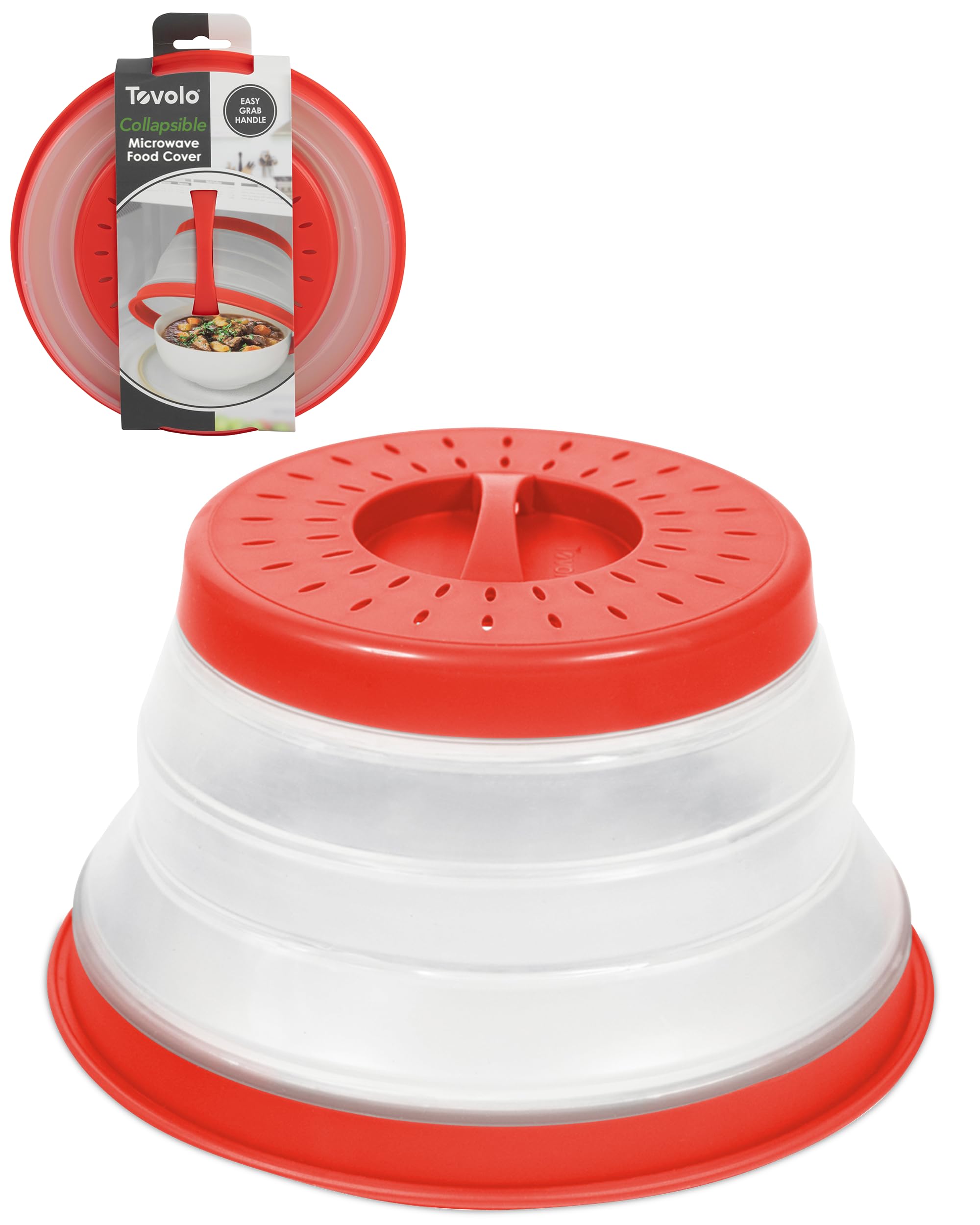 Tovolo Microwave Splatter Cover For Food, Small (Candy Apple Red) - Collapsible & Vented Silicone Splatter Guard Lid - Microwave