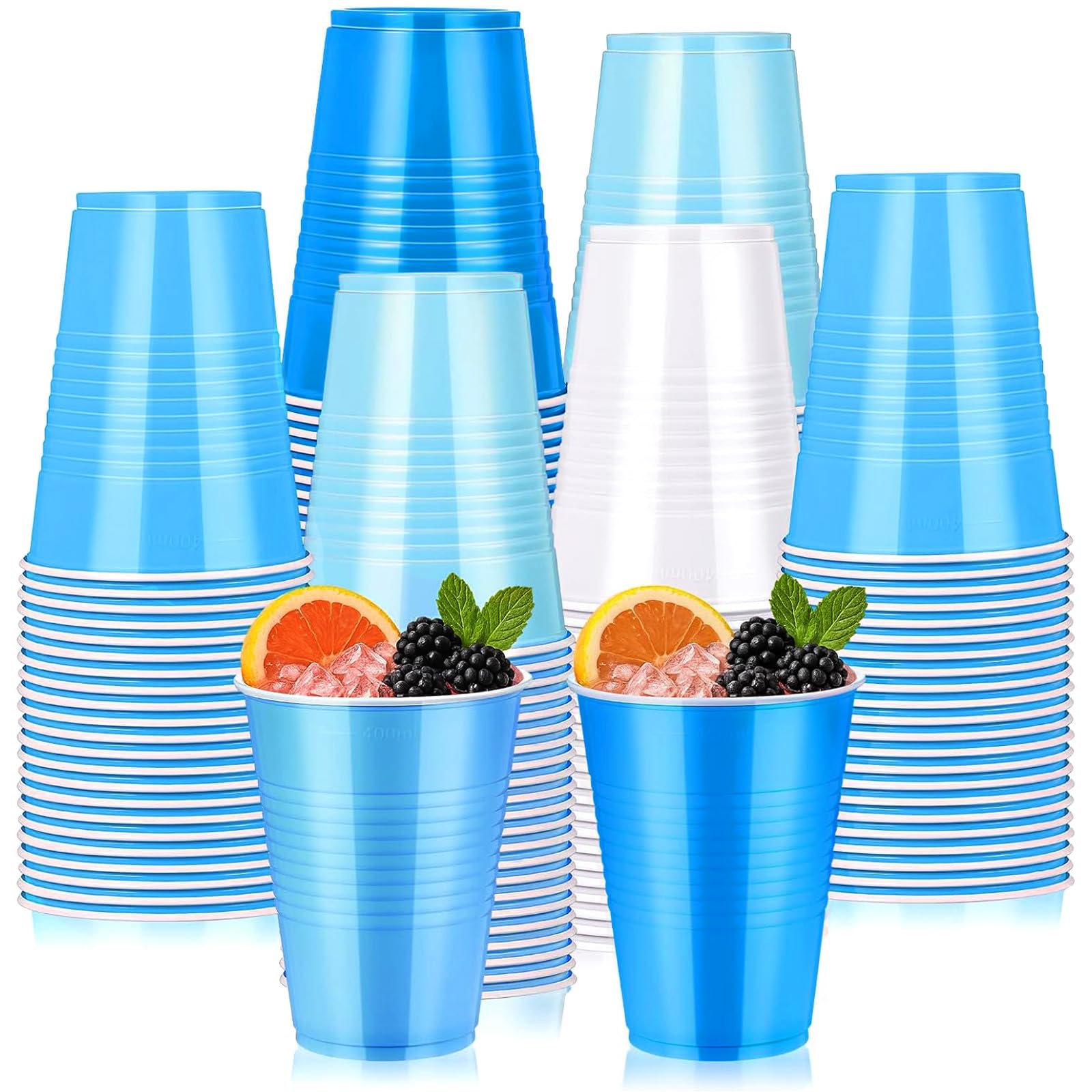Afarnook 150 Pcs 12oz Plastic Cups Bulk Blue Disposable Party Cups Supplies for Birthday Wedding Graduation Halloween Thanksgivi