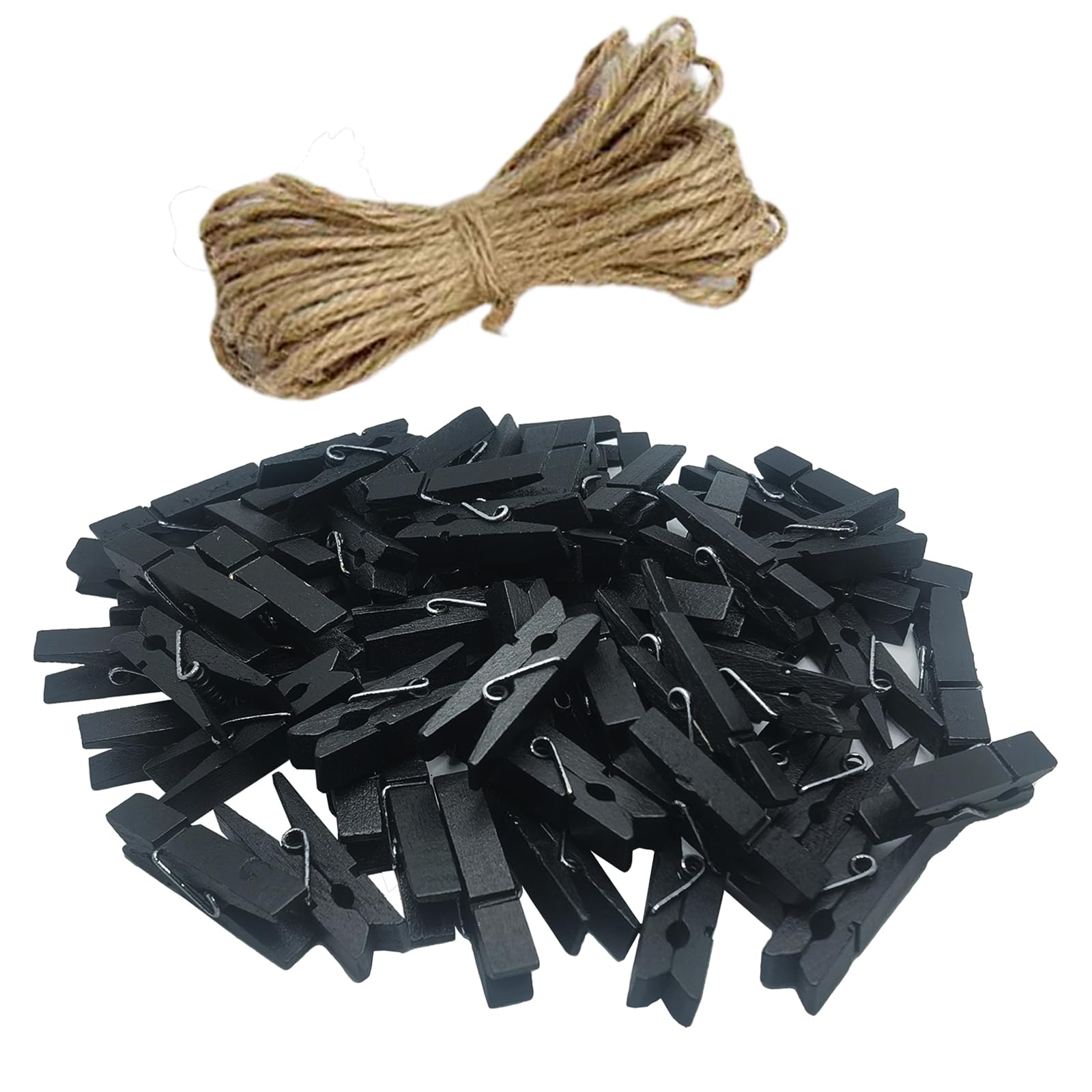 Mippein 100 Pcs Sturdy Mini Small Tiny Wooden Black Clothespins For Dry Laundry On Clothesline, Bag Clips, Crafts, Photos, Home,