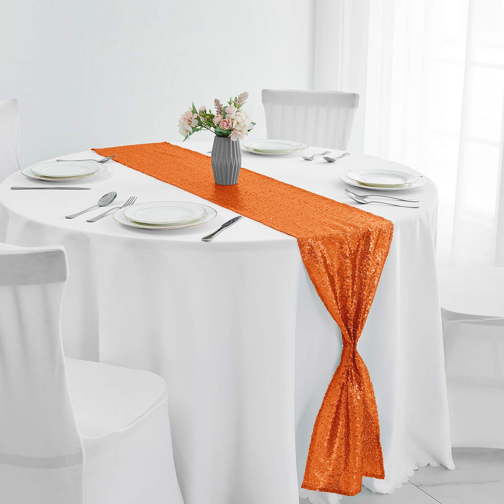 2 Packs 12 X 72 Inches Orange Sequin Table Runner, Glitter Runner For Birthday Party Supplies Decorations Wedding Bachelorette H