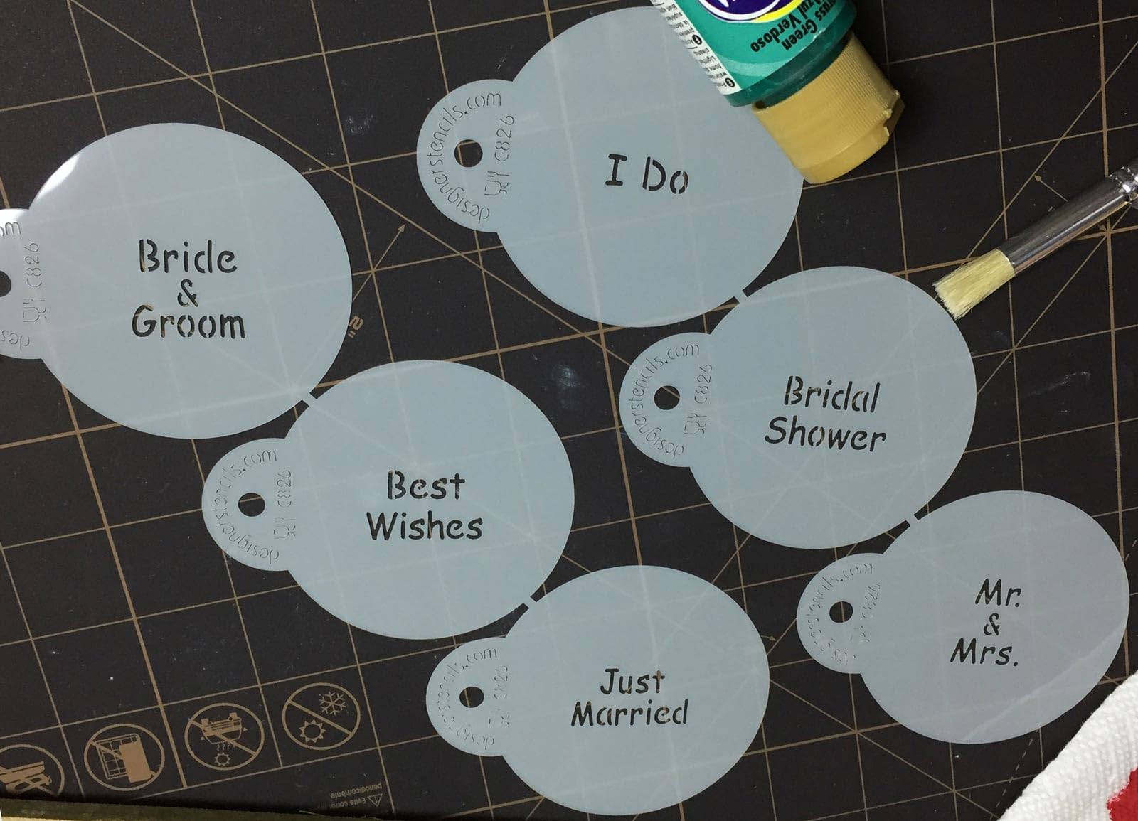 Designer Stencils Wedding Lettering Cookie Stencil Set, (Bride & Groom - Best Wishes - Just Married - I Do - Bridal Shower - Mr.