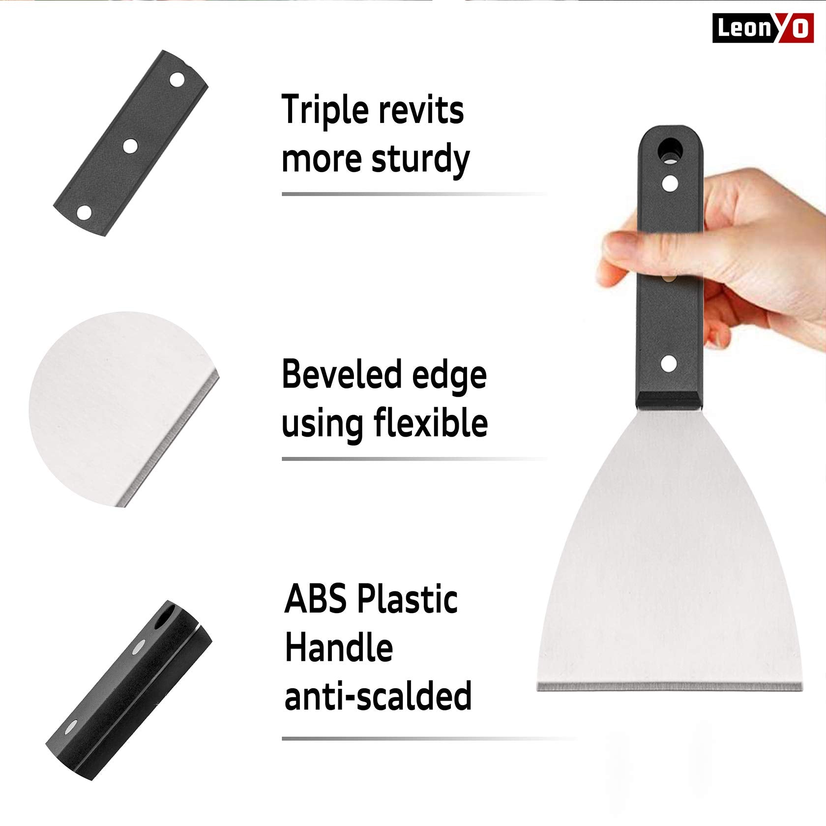Grill Griddle Scraper Set Of 2, Leonyo Stainless Steel Metal Grill Scraper Tool For Flat Top Teppanyaki Bbq, Versatile Scraper F