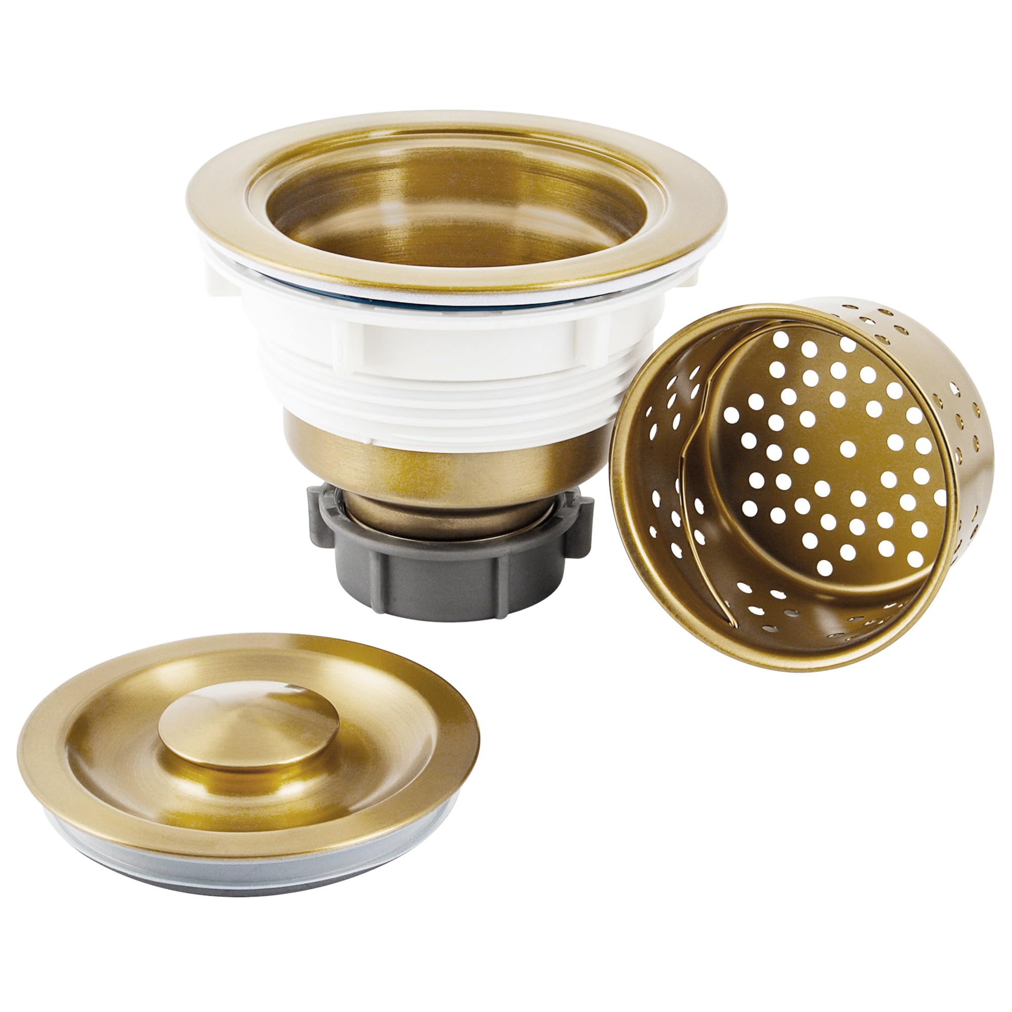 LQS Kitchen Sink Drain Strainer Assembly  Sink drain 304 Stainless Steel with Removable Deep Waste Basket and Sealing Lid 3-1/2-inch Golden