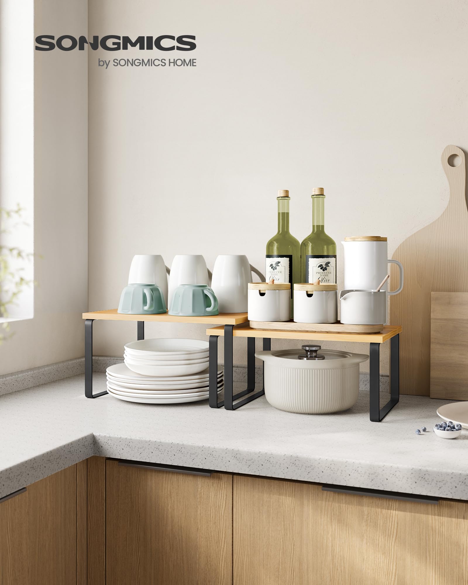 Songmics Cabinet Organizer Shelf, Set Of 4 Kitchen Counter Shelves, Kitchen Storage, Spice Rack, Stackable, Expandable, Metal An