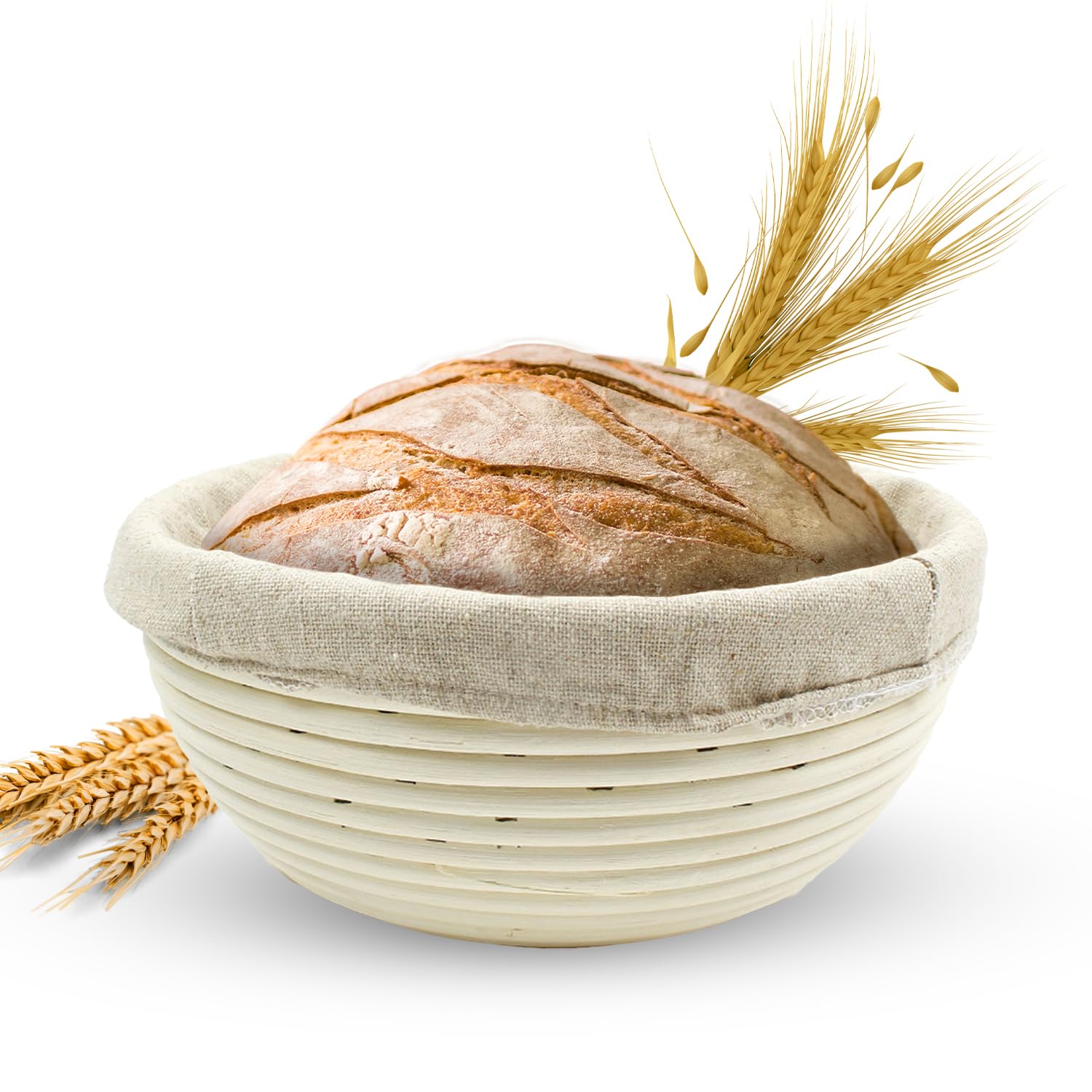 Vollum Banneton Bread Proofing Basket & Liner - Handmade Rustic Sourdough Bread Baking Supplies, Brotform Basket, Sour Dough Too