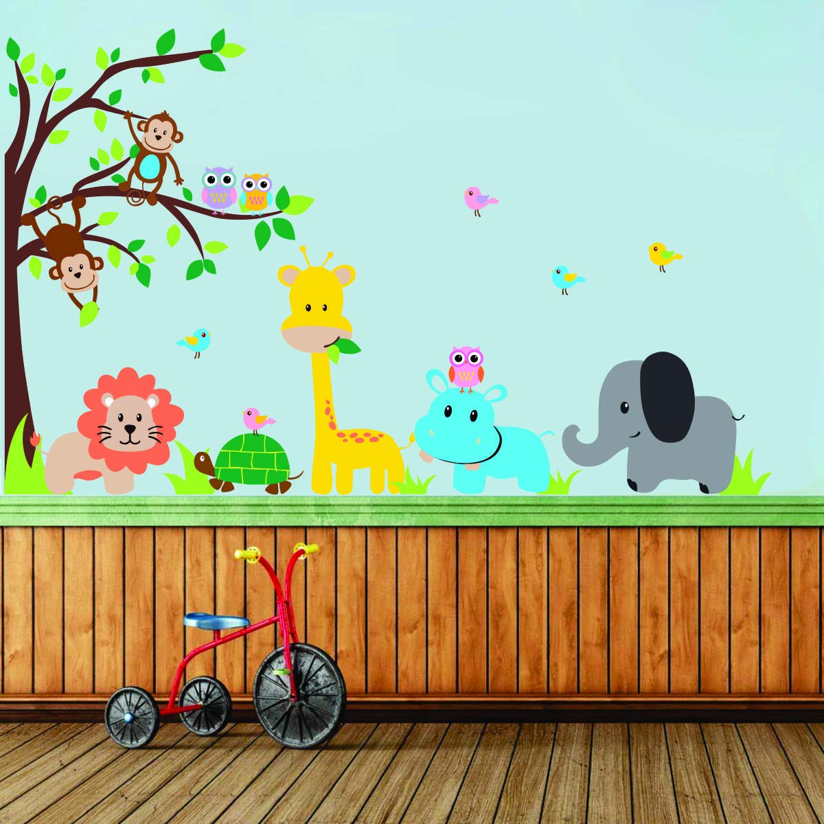 Decor Villa PVC Vinyl Tree with Animals 3D Wall Sticker JUST Peel & Stick New Modern Art & Trendy Wall Stickers for Home Decorat