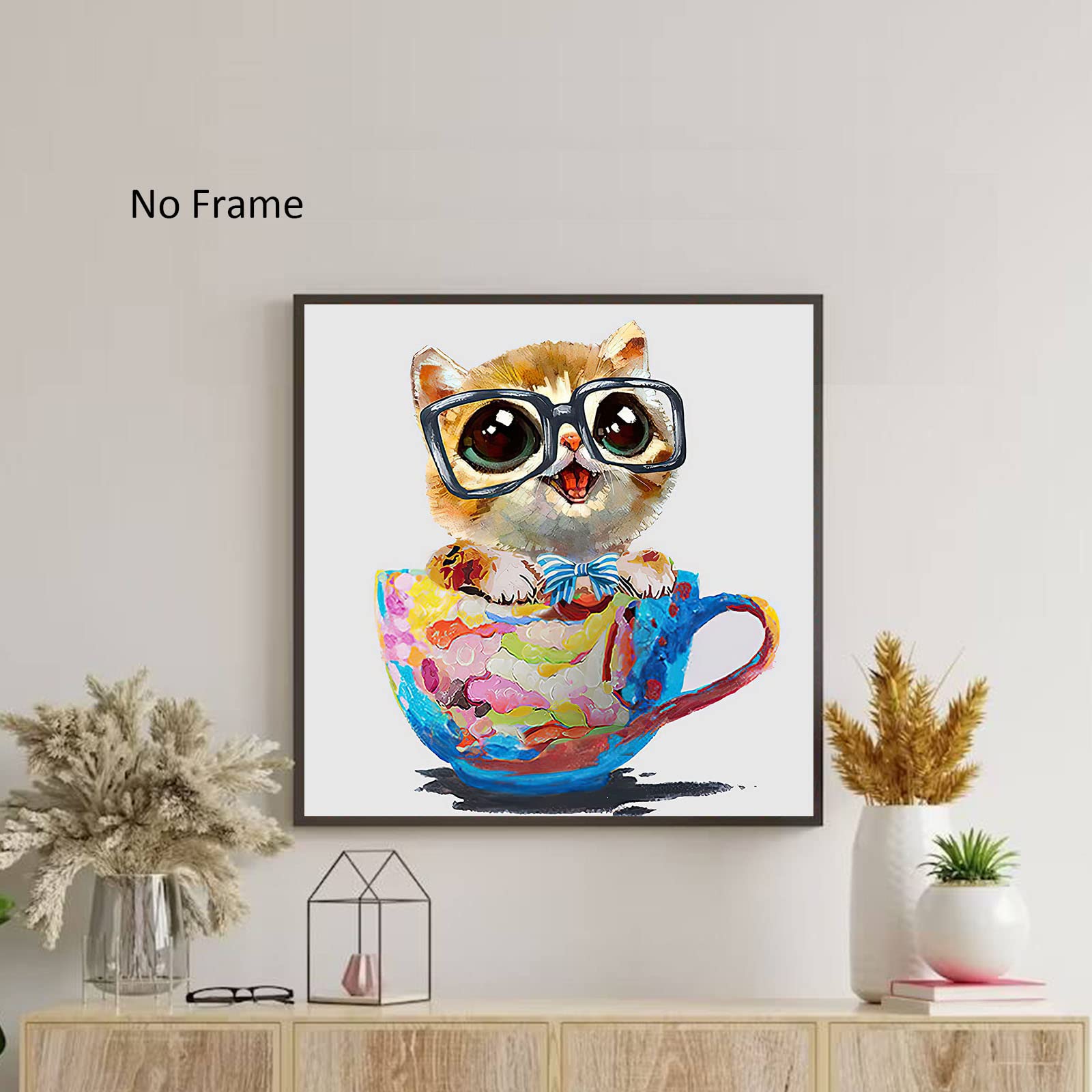 Watercolor Cat Canvas Art Cat In A Cup Canvas Painting Cat Picture Prints Cat Art Prints Cute Animal Poster Cat With Glasses Wal