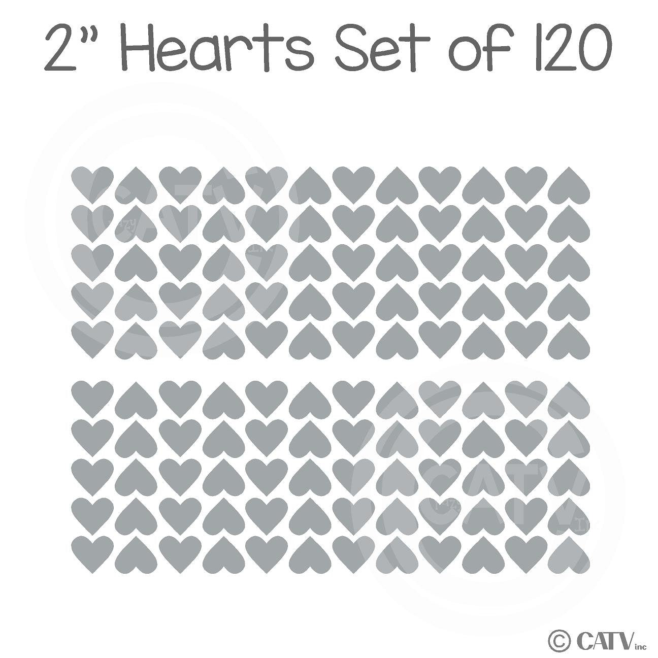 Hearts 2'' Set Of 120 Wall Pattern Decal Vinyl Stickers (Silver)