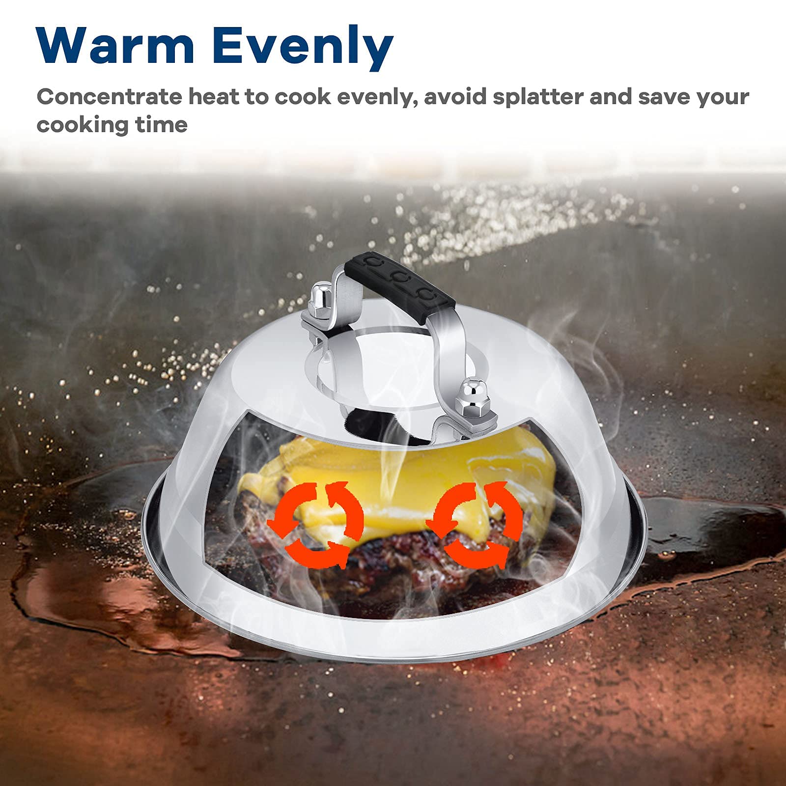Leonyo 3 Pcs 6.5 Inch Heavy Duty Cheese Melting Dome - Stainless Steel Round Basting Steam Cover For Grilling Flat Top Cast Iron