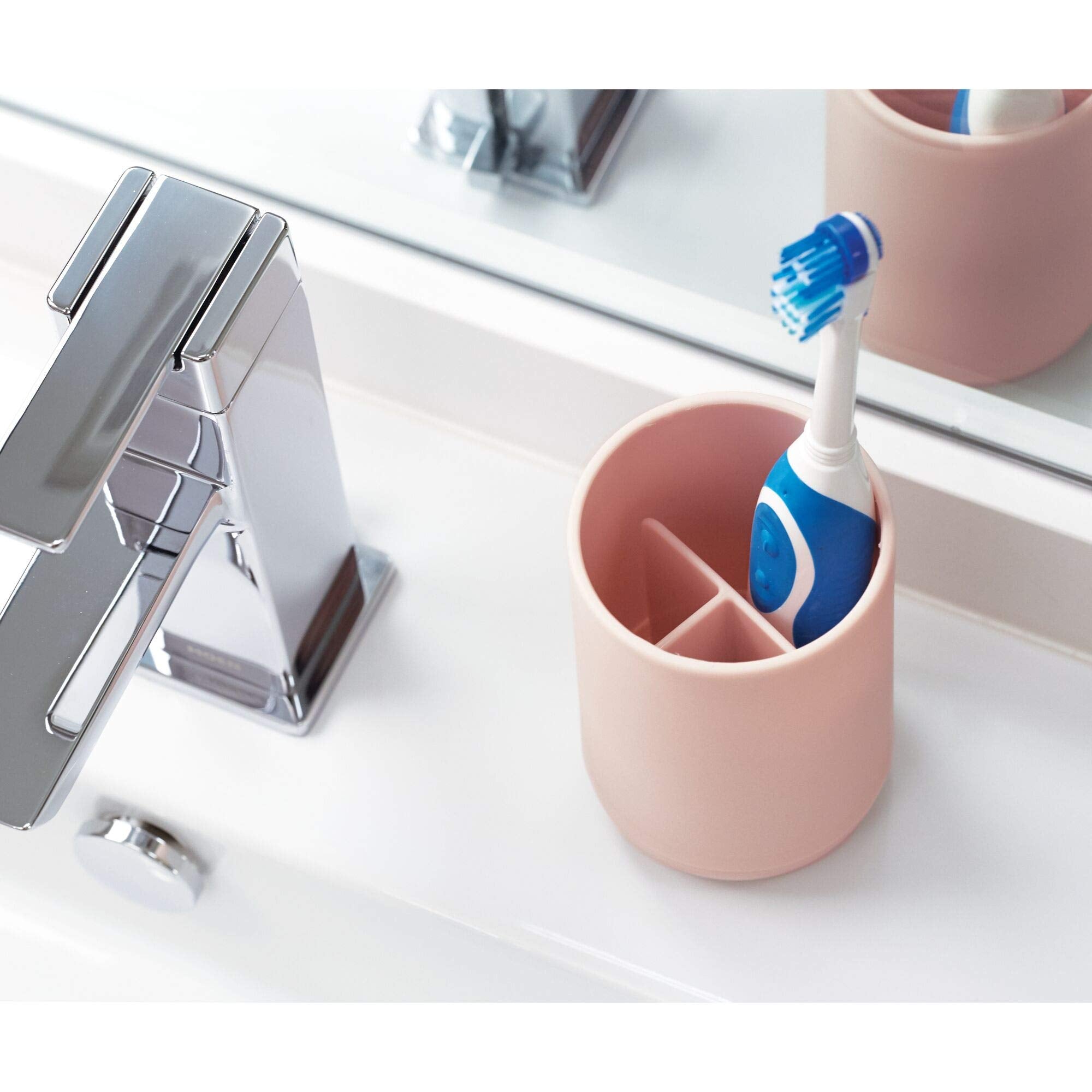 Idesign Holder For Normal Toothbrushes, Spin Brushes, And Toothpaste The Cade Collection, 3'' X 3'' X 4. 5'', Matte Blush